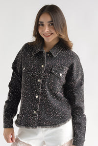 Fashion Styled Shacket brillos Denim Negro
