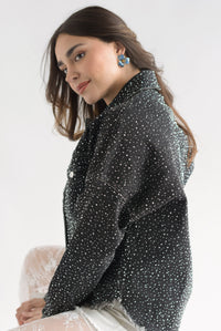 Fashion Styled Shacket brillos Denim Negro