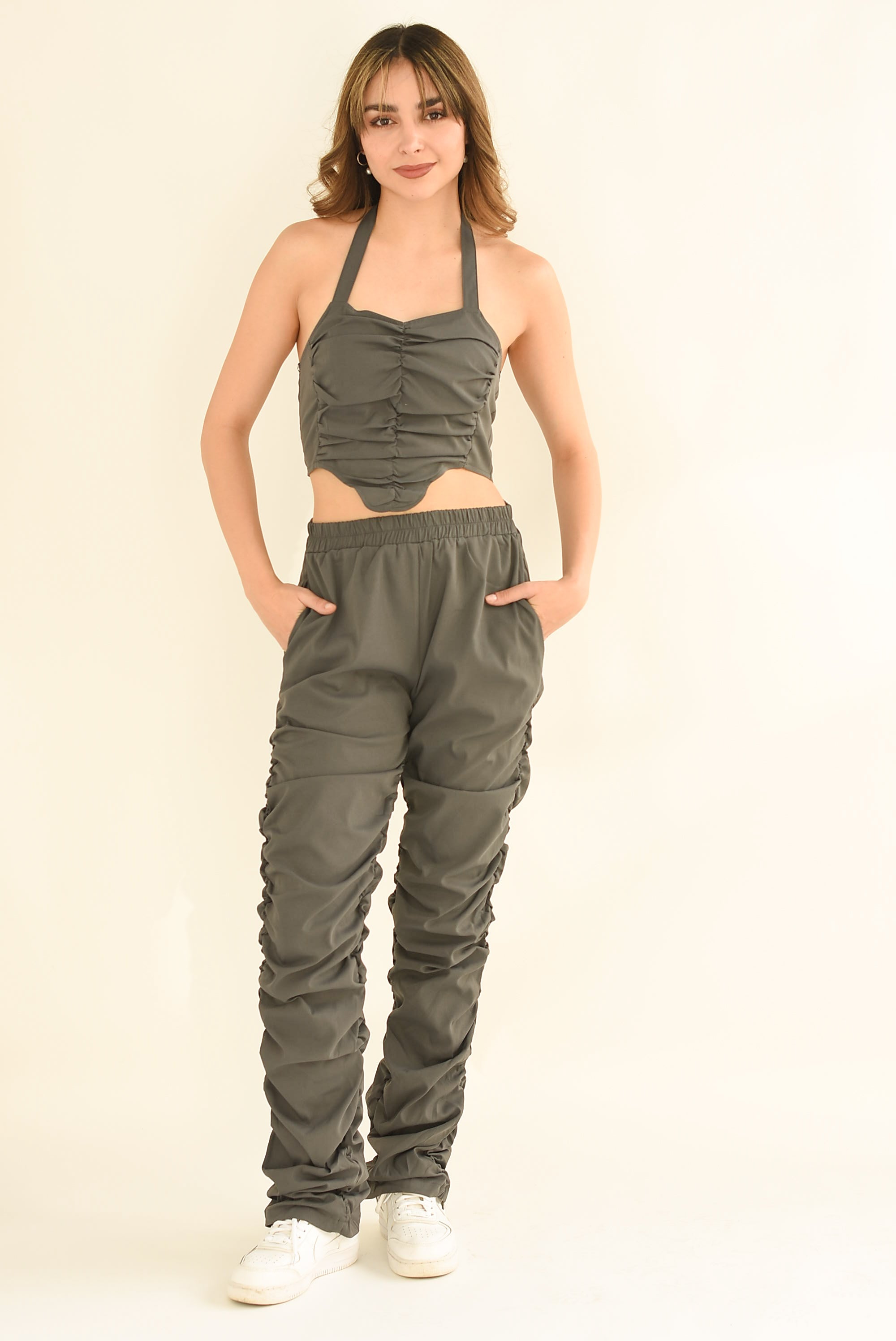 Set Pantalón y Top drapeado Gris Oxford