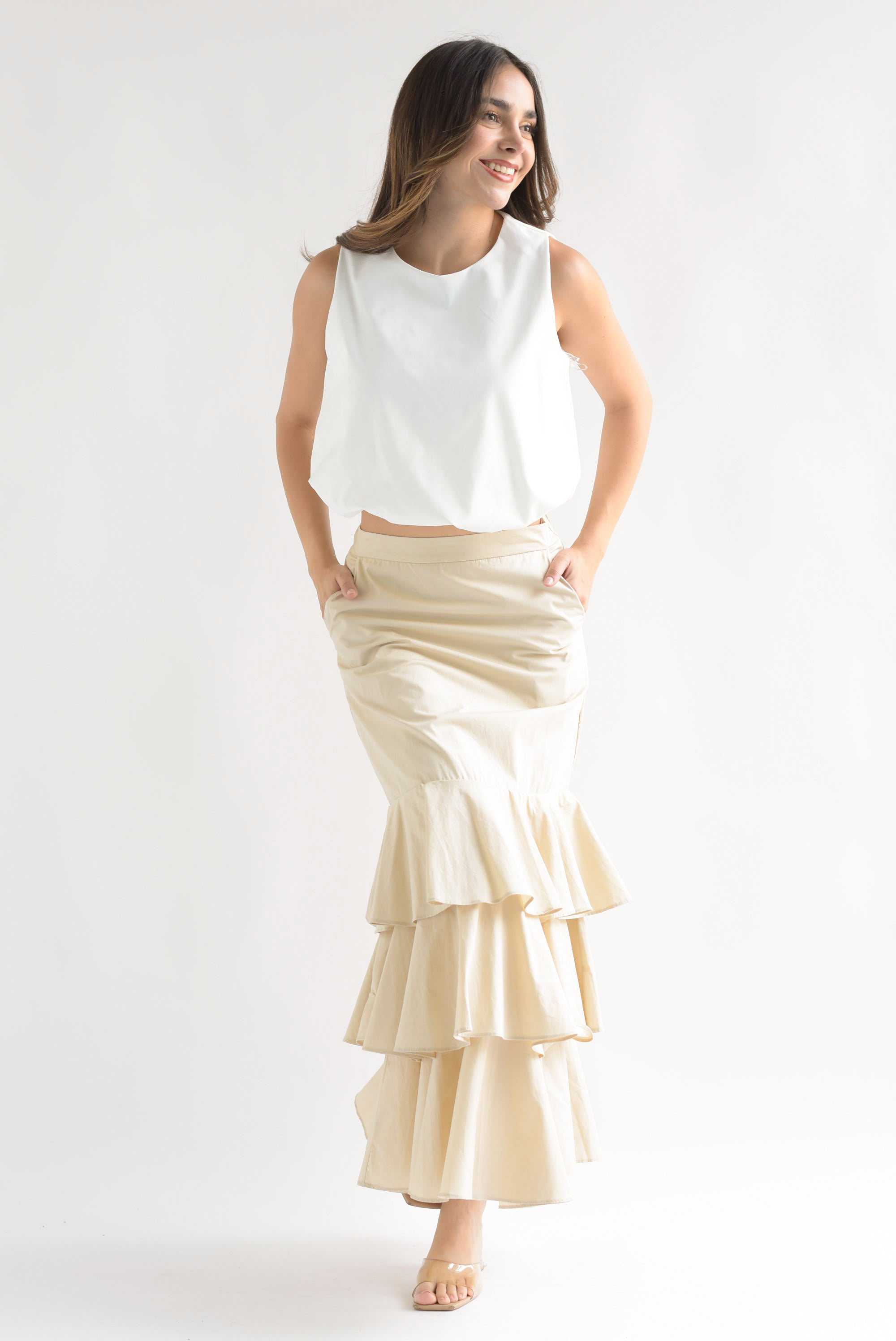 Falda larga olanes Beige