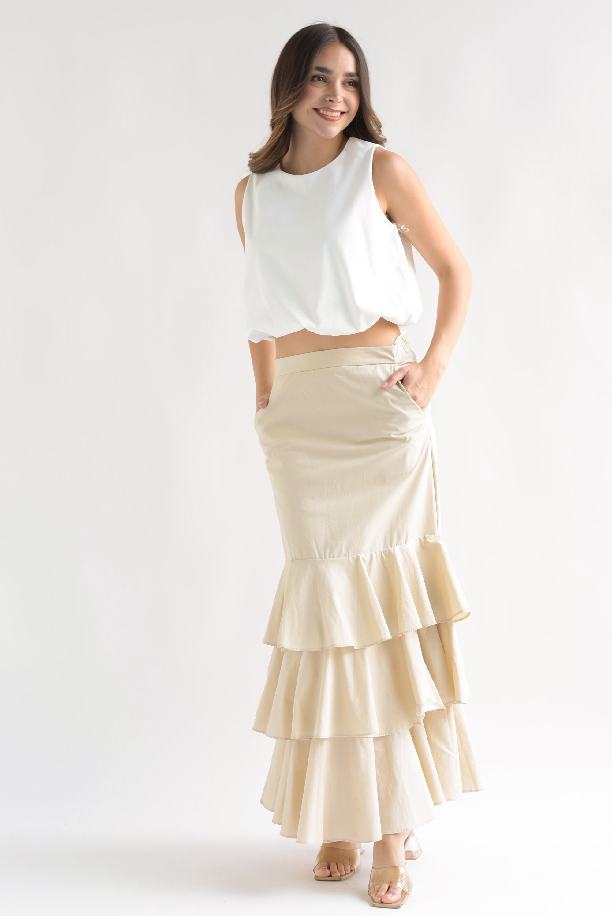 Falda larga olanes Beige