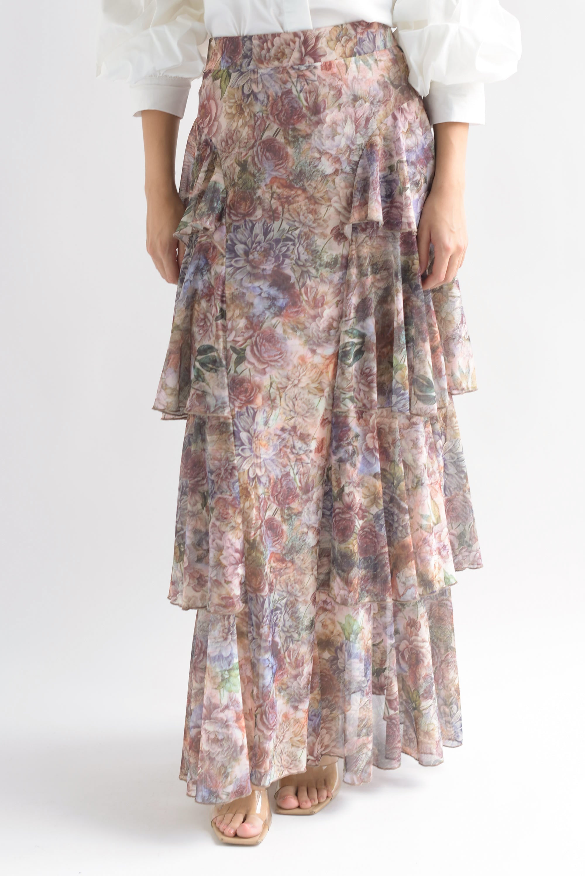 Falda larga mesh olanes flores tapiz