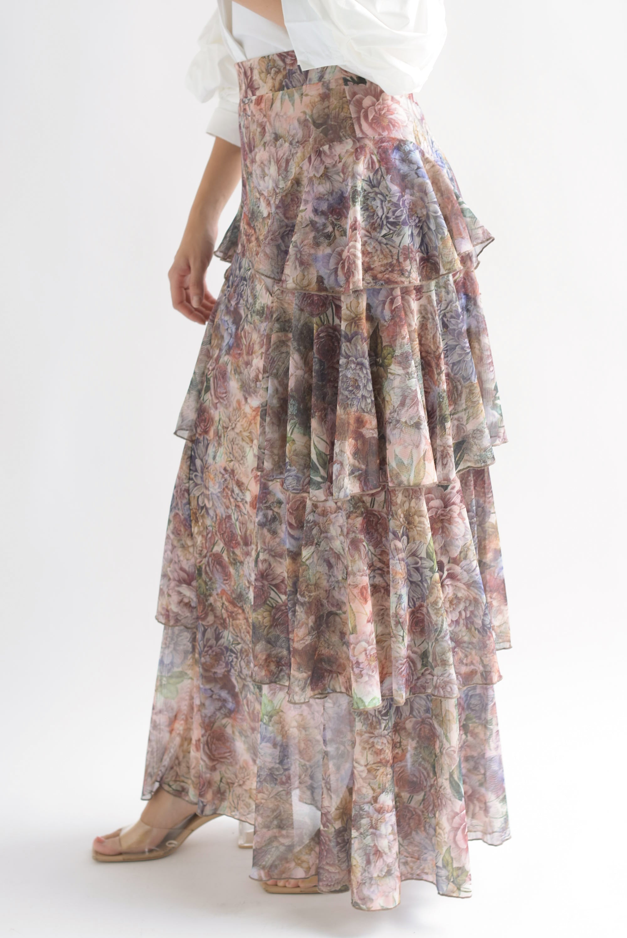 Falda larga mesh olanes flores tapiz