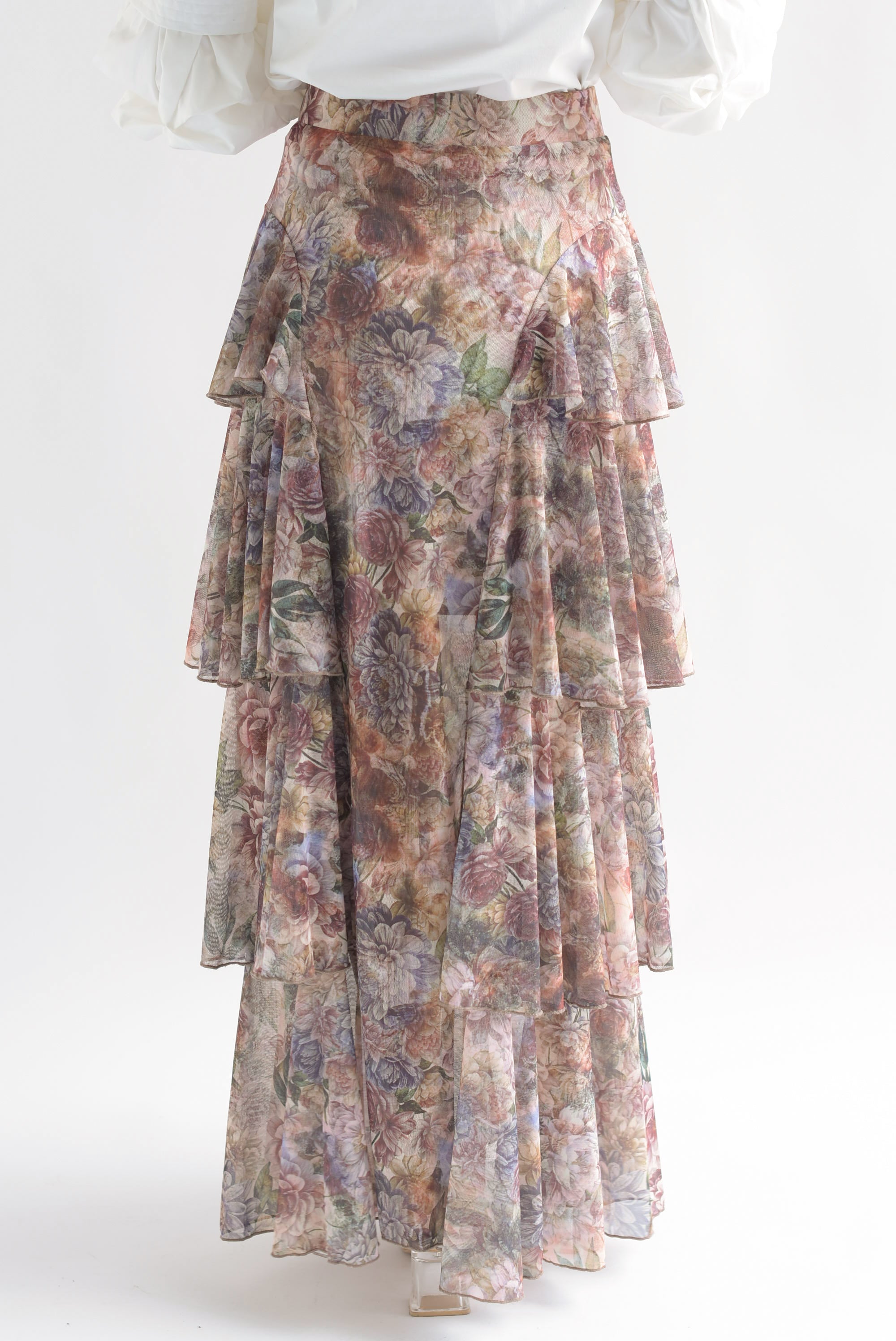 Falda larga mesh olanes flores tapiz