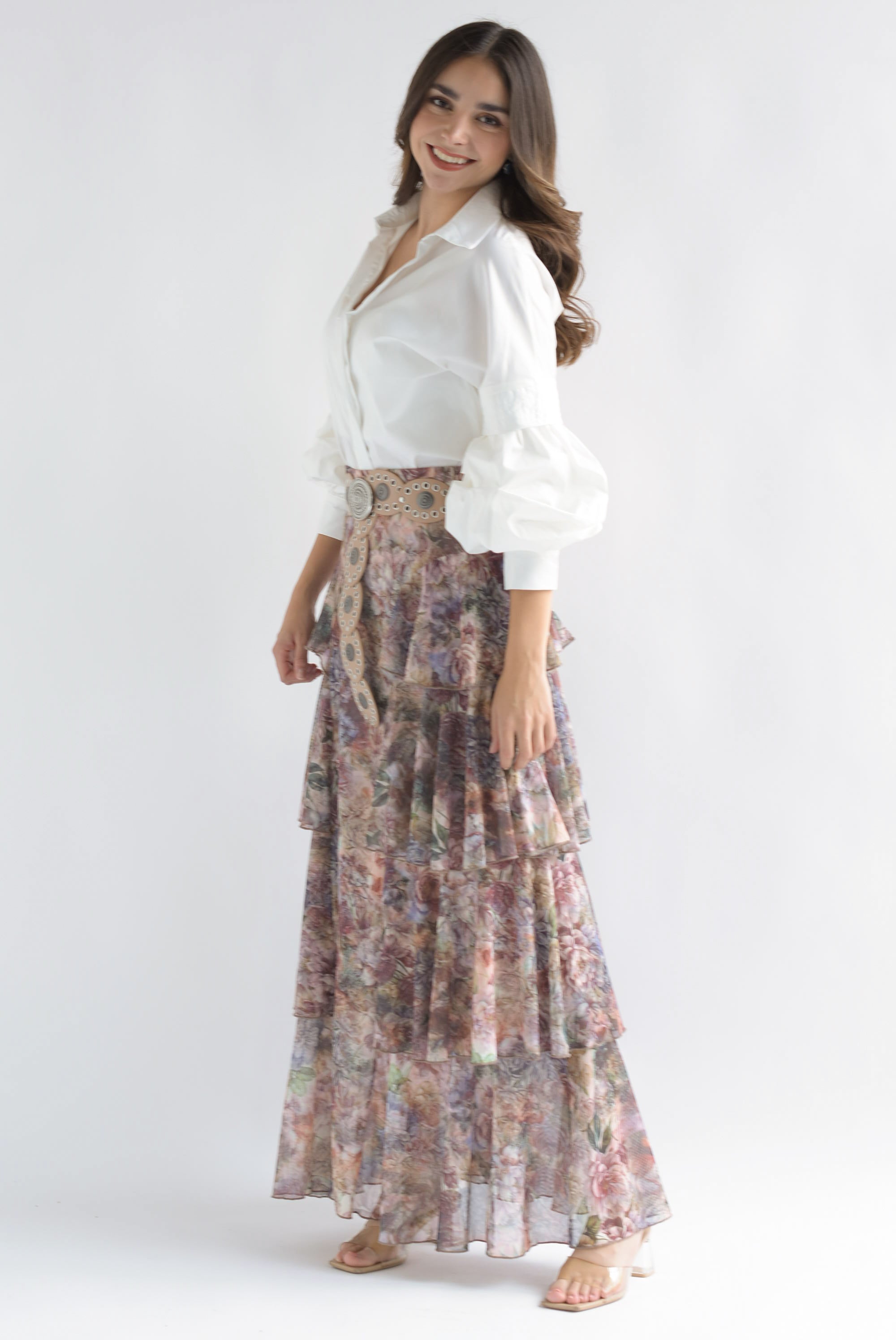 Falda larga mesh olanes flores tapiz