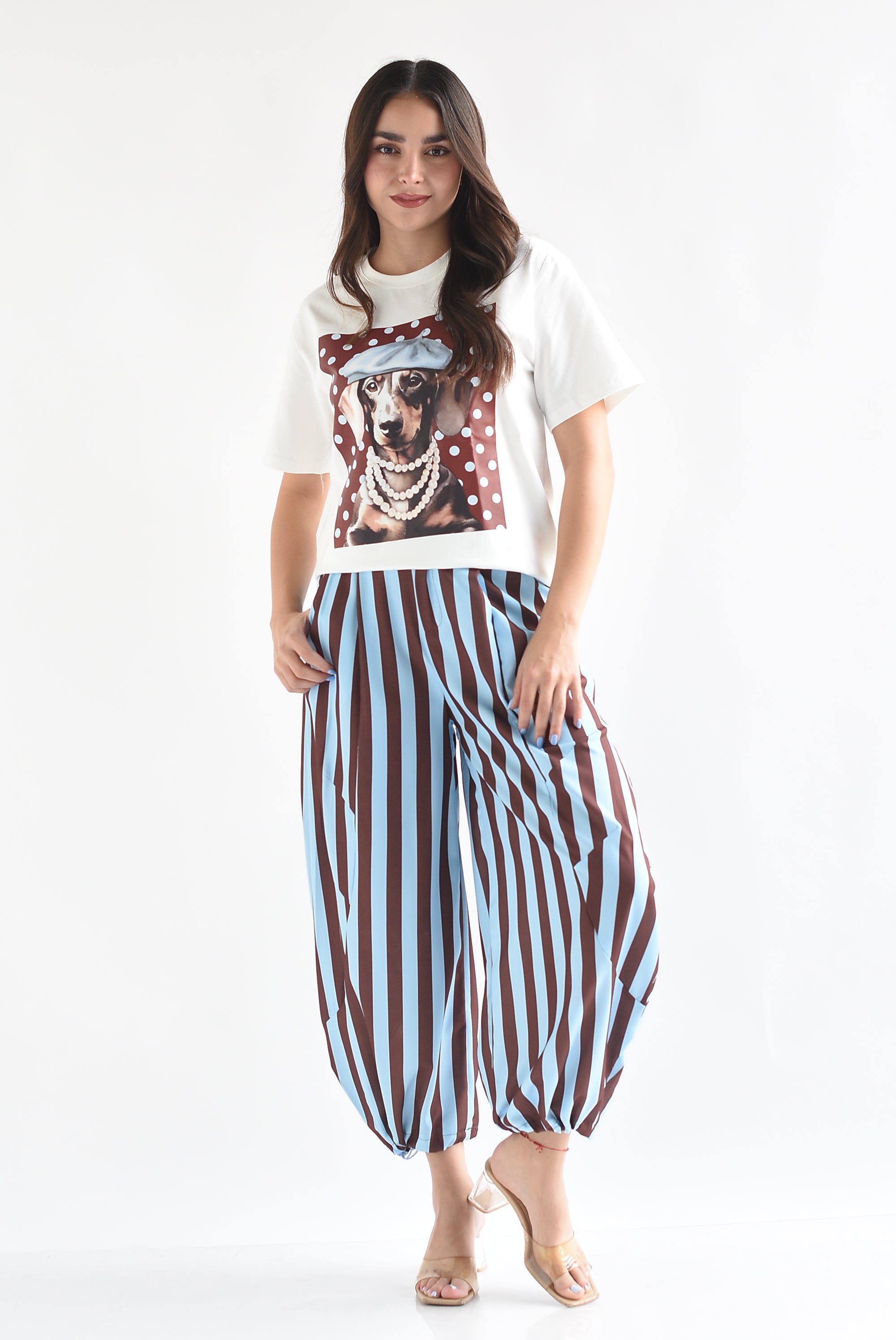 Pantalón barrel rayas bitono