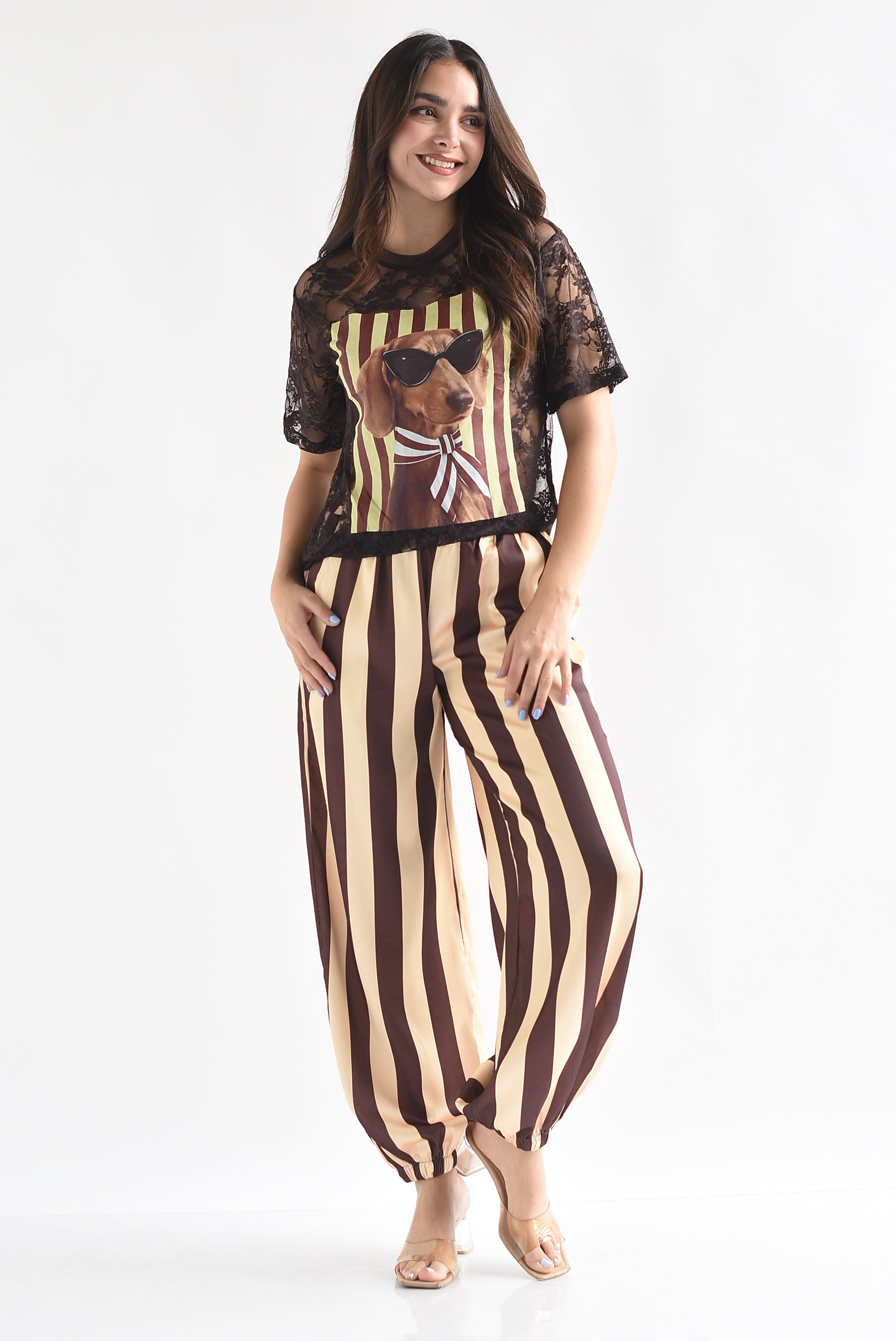 Pantalón globo rayas bitono