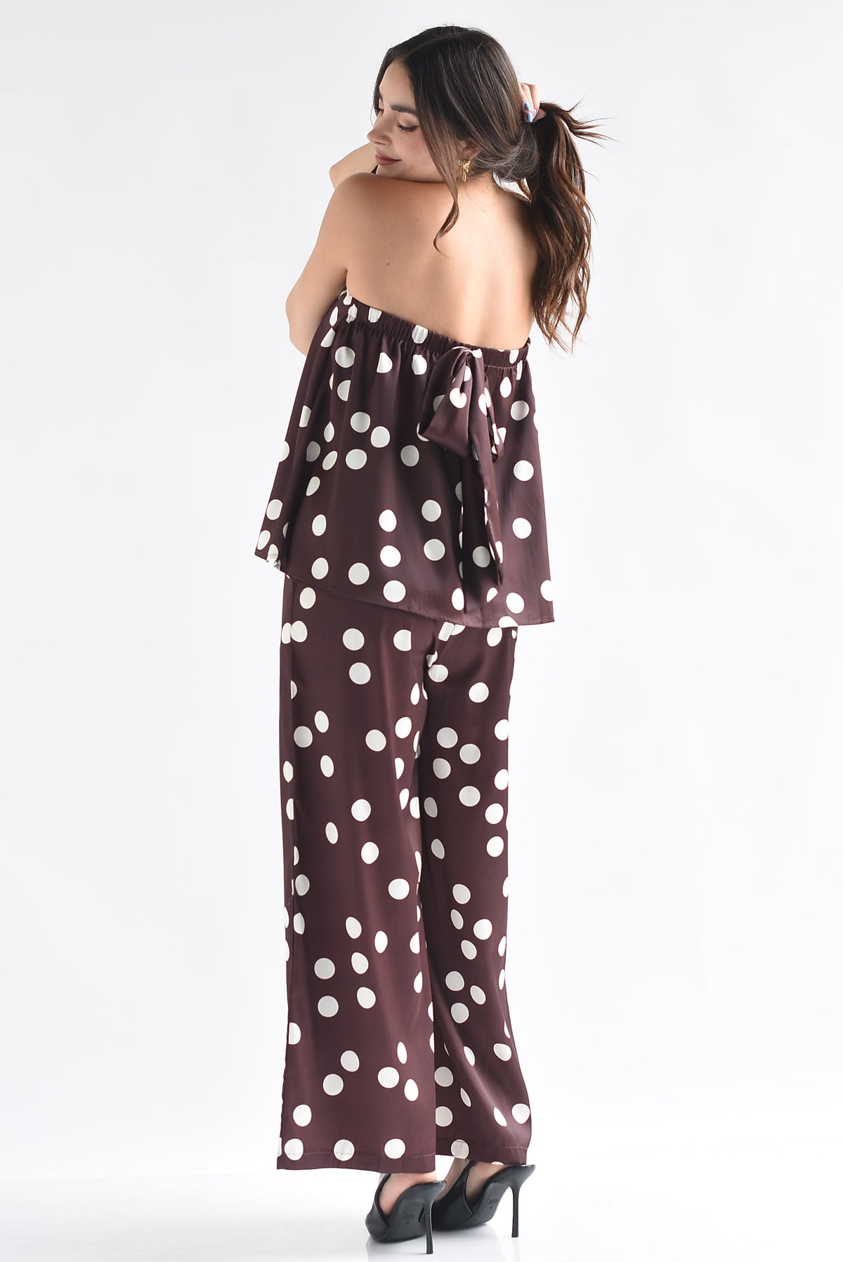 Set Pantalón y Blusa strapless satín lunares