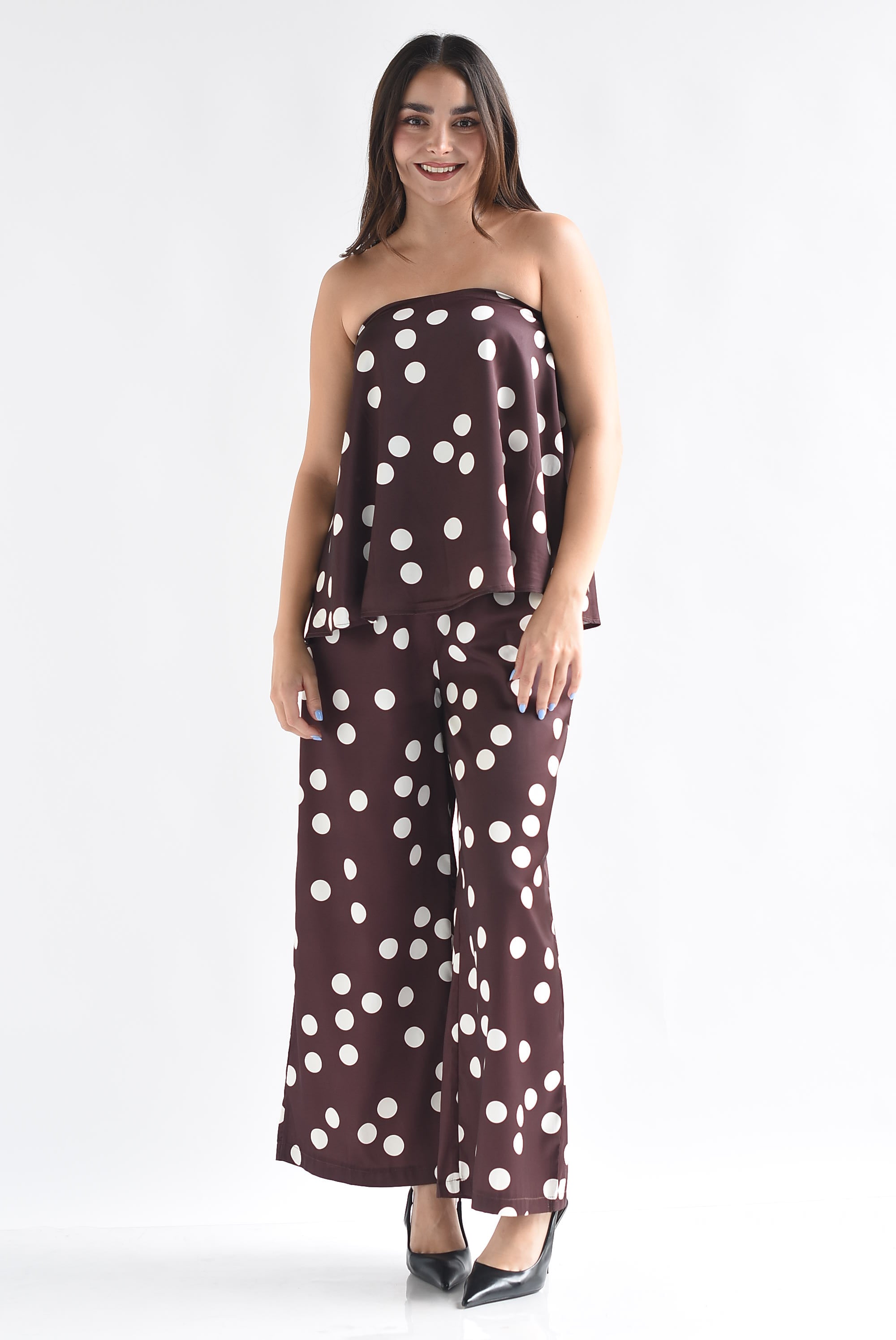 Set Pantalón y Blusa strapless satín lunares