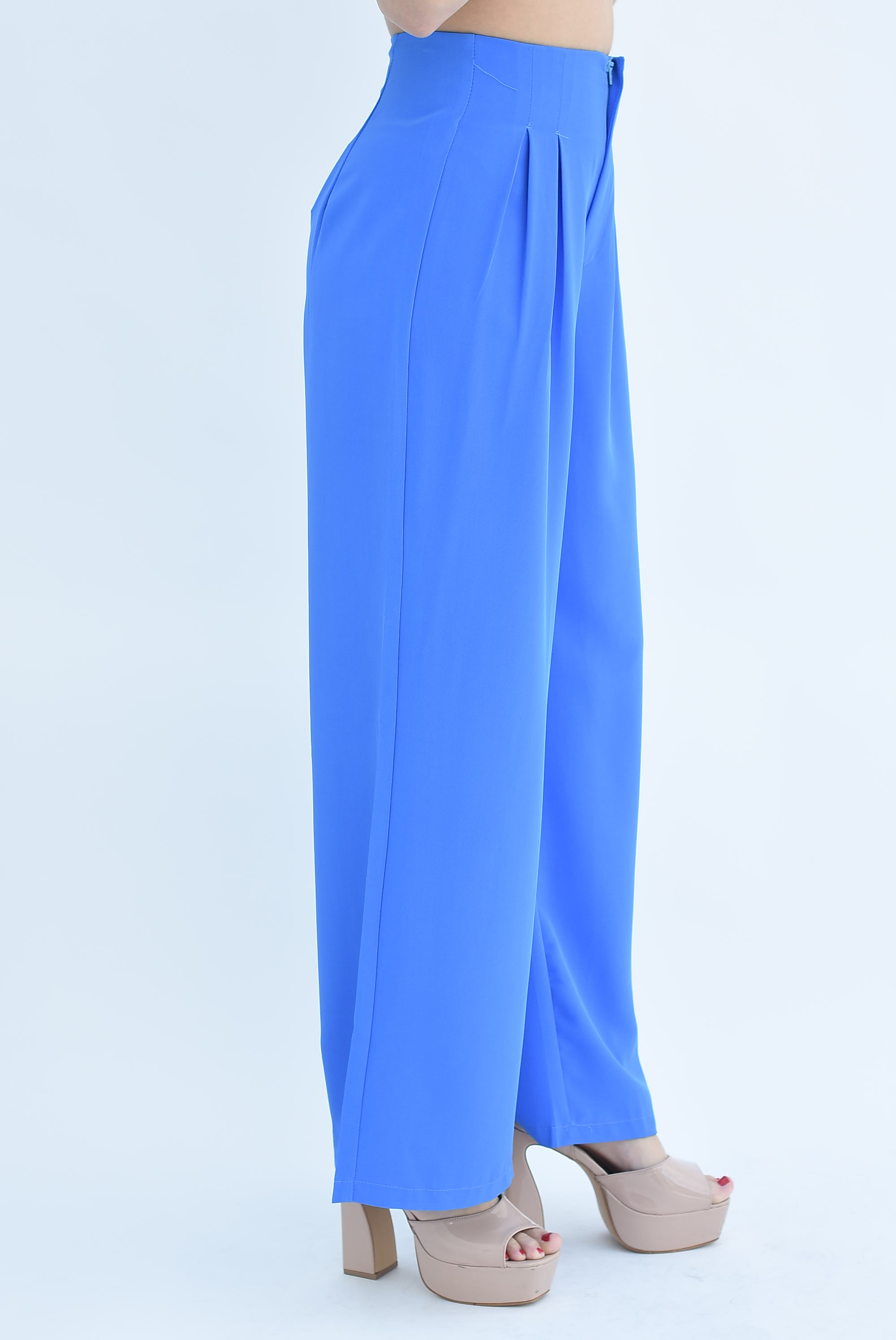 Pantalón pierna ancha con pinzas Azul