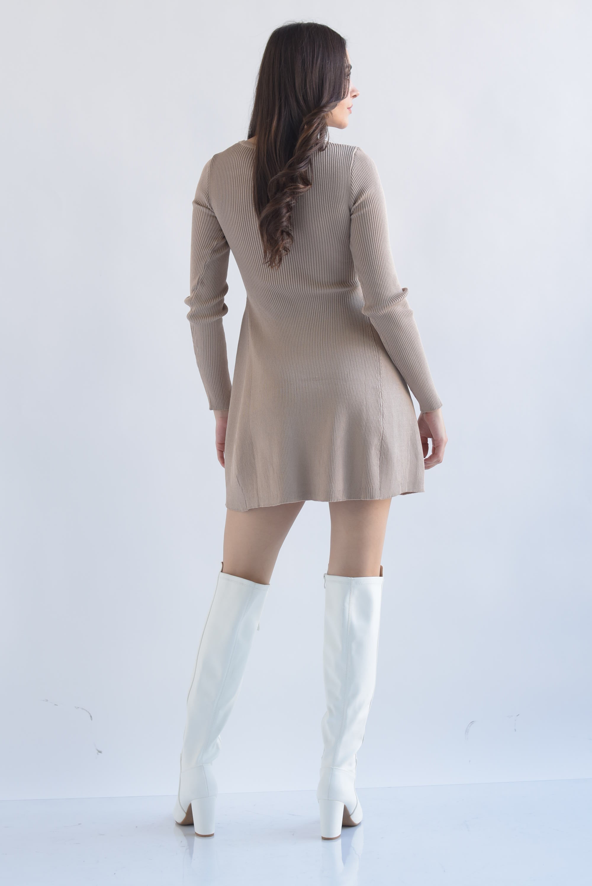 Vestido punto canalé corte campana Moka