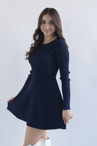 Fashion Styled Vestido punto canalé corte campana Azul Marino