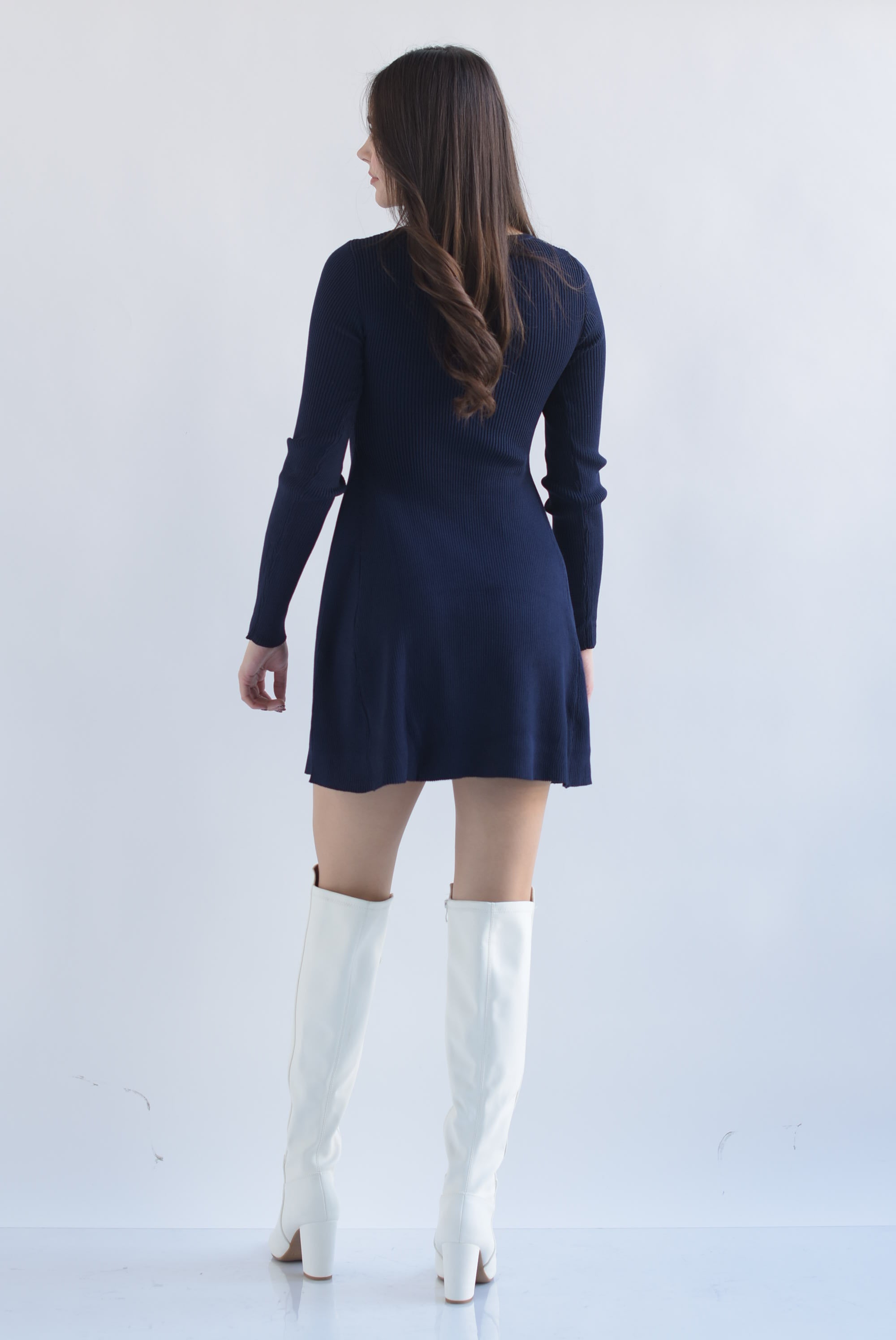 Vestido punto canalé corte campana Azul Marino