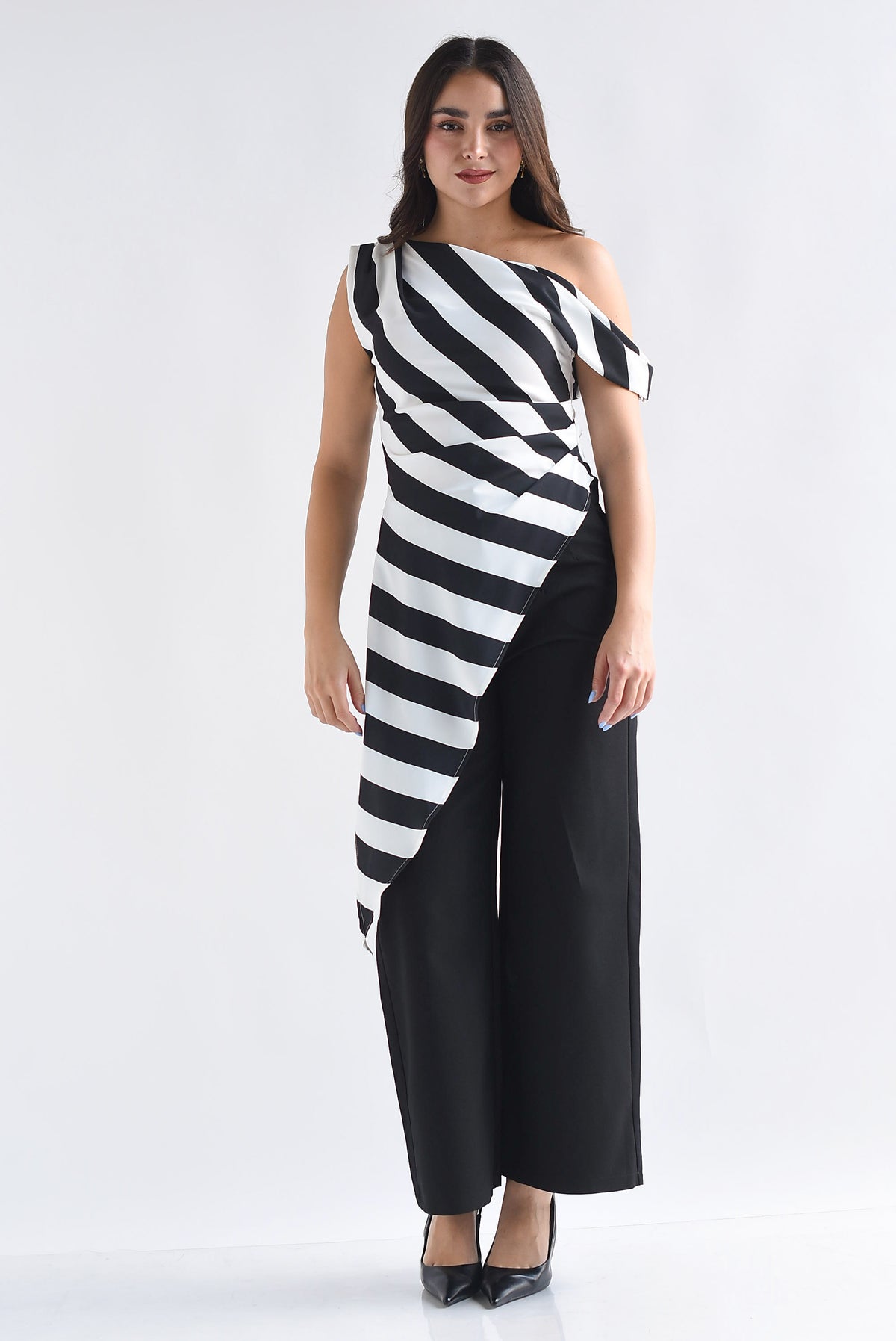 Blusa drapeada asimétrica rayas