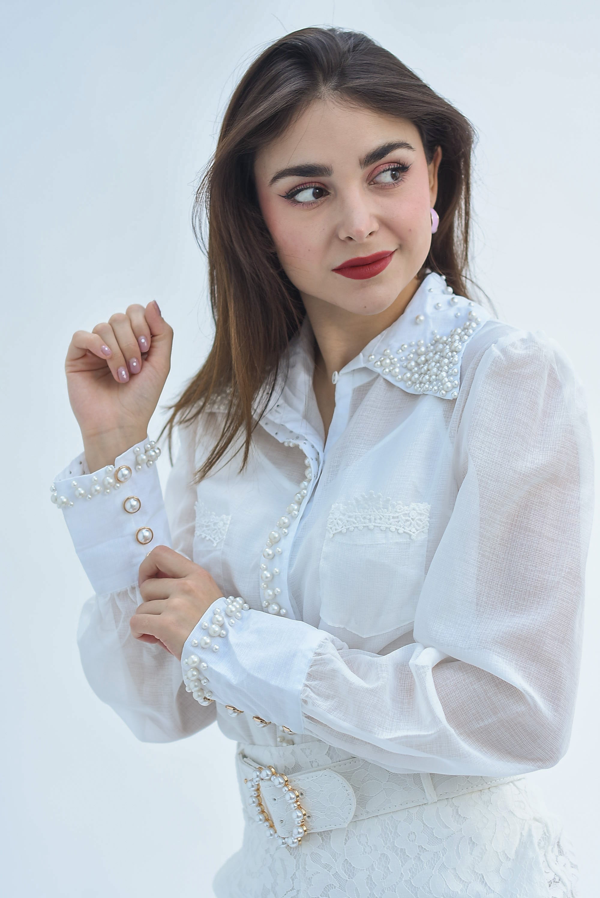 Set Short largo y Camisa perlas Blanco