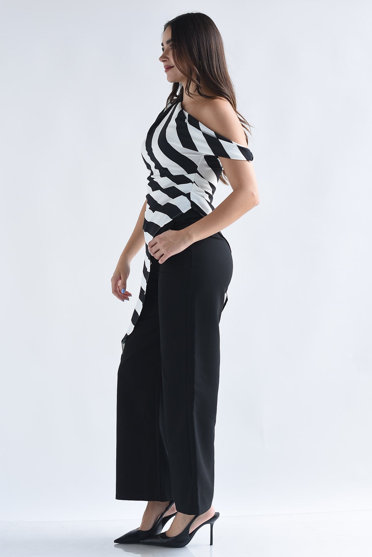 Blusa drapeada asimétrica rayas