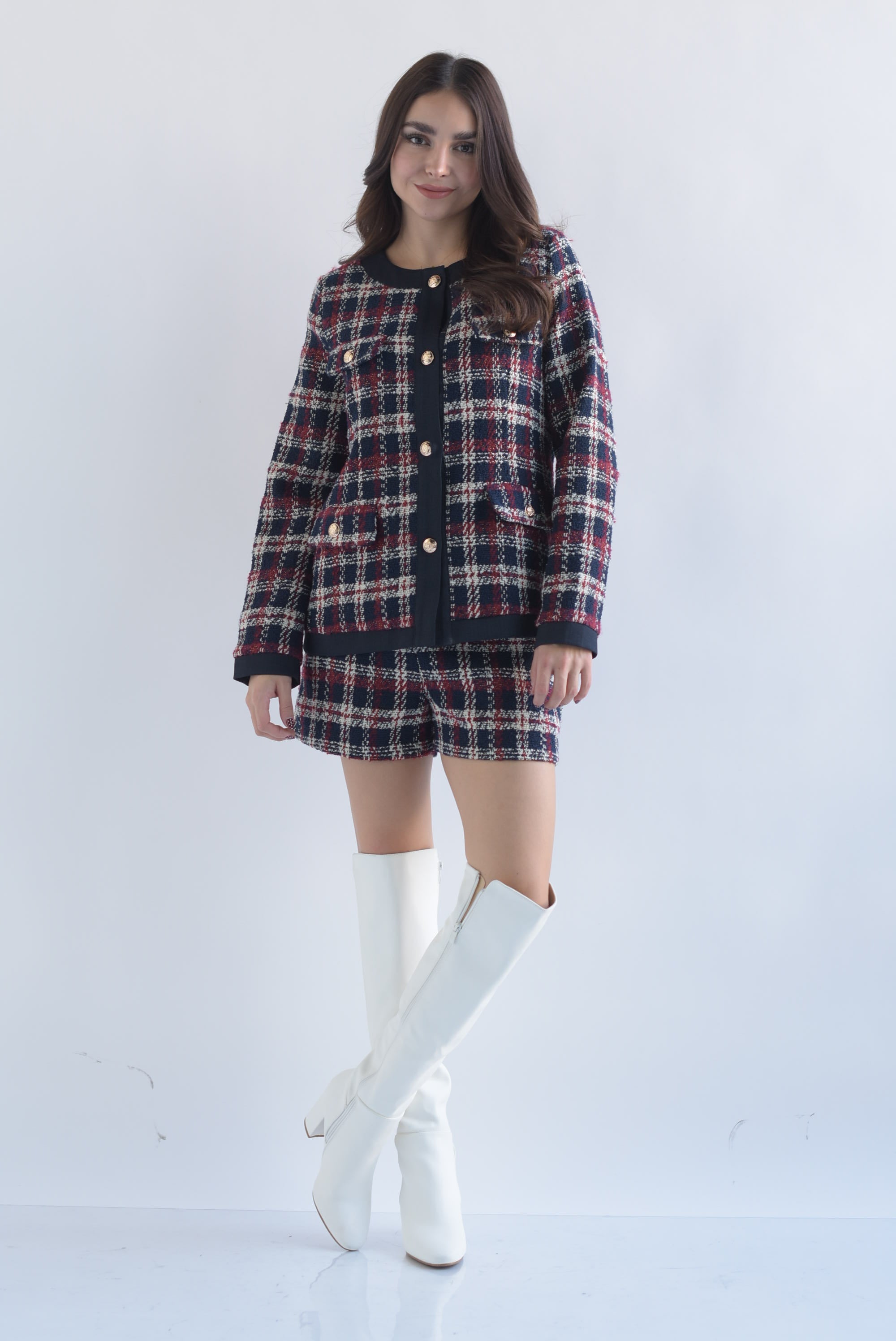 Set Short y Blazer filos tweed cuadros Azul Marino