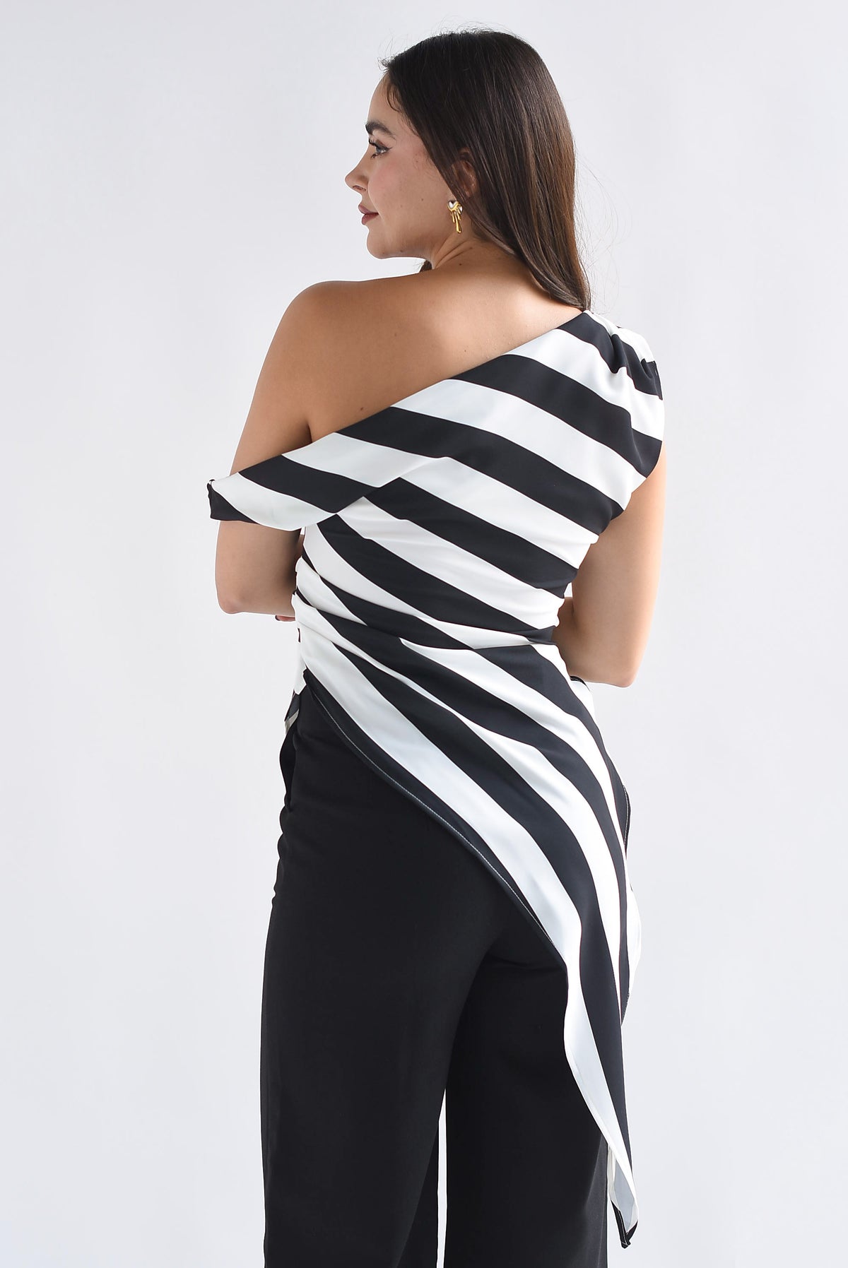 Blusa drapeada asimétrica rayas