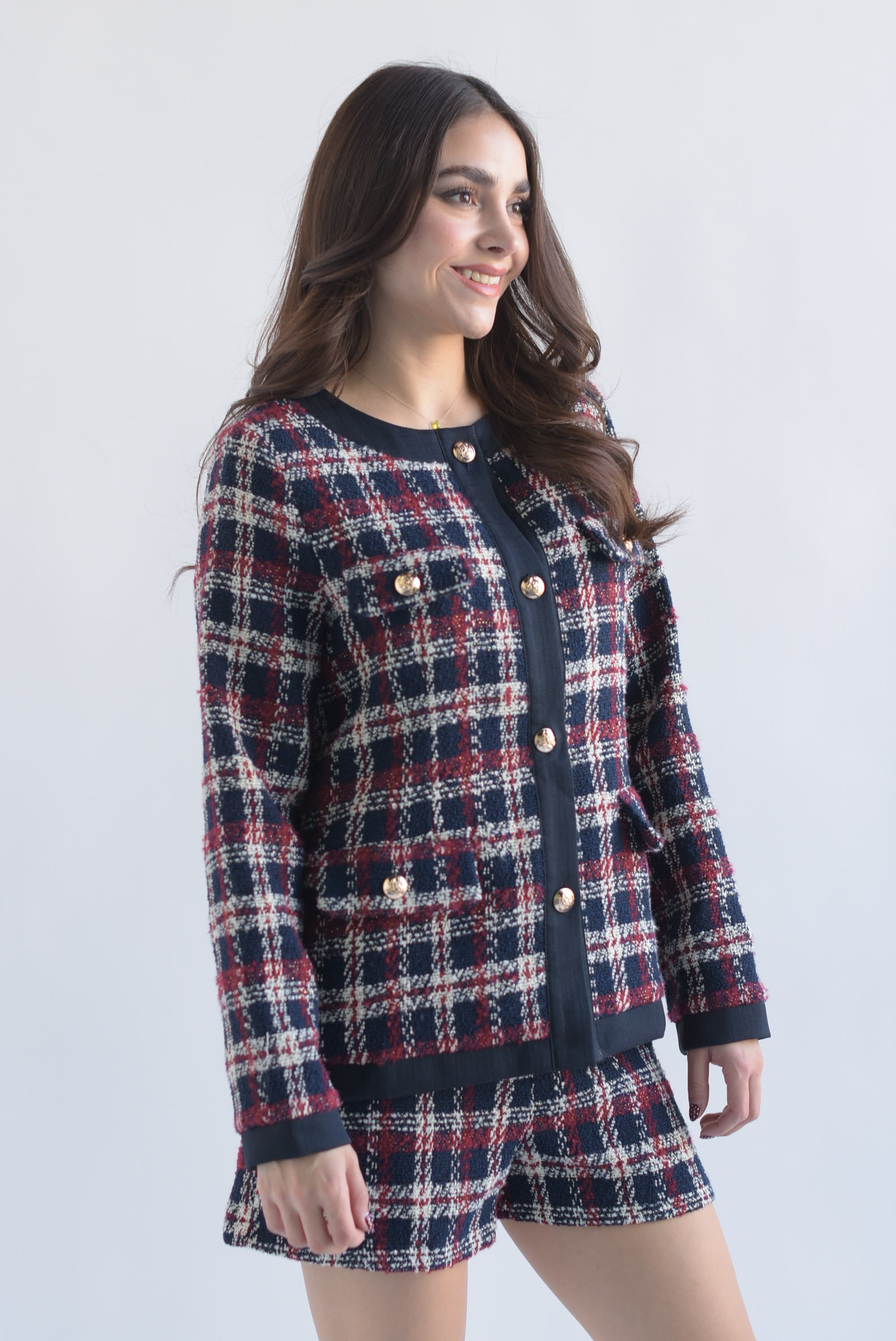 Set Short y Blazer filos tweed cuadros Azul Marino