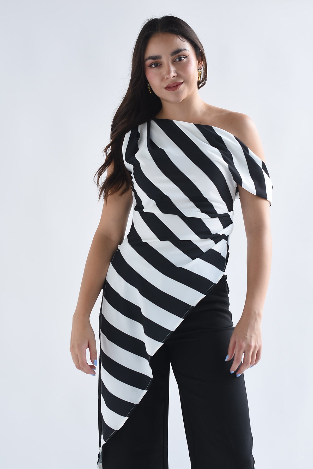Blusa drapeada asimétrica rayas