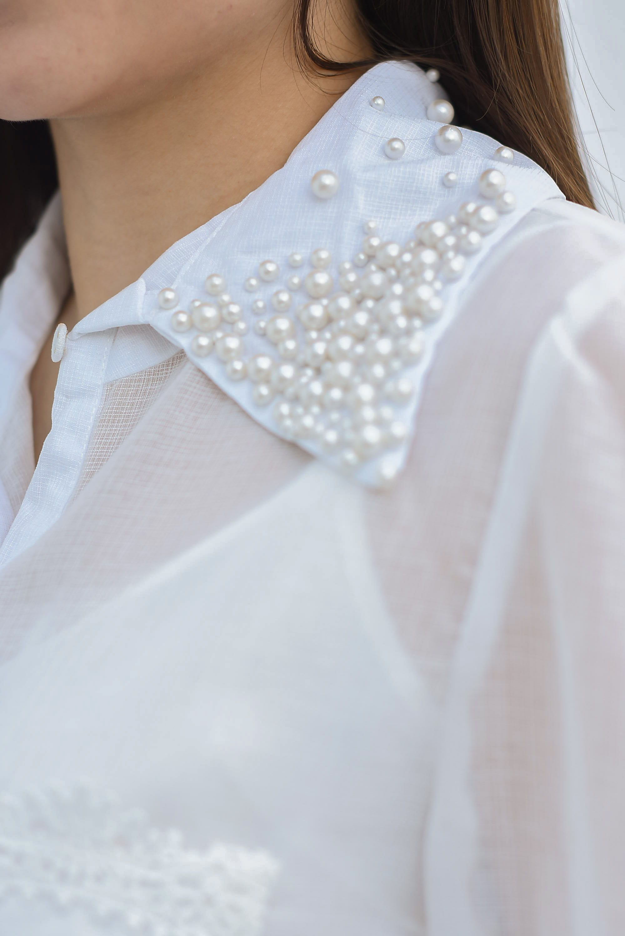 Set Short largo y Camisa perlas Blanco