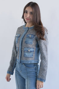 Fashion Styled Blazer con tweed Denim