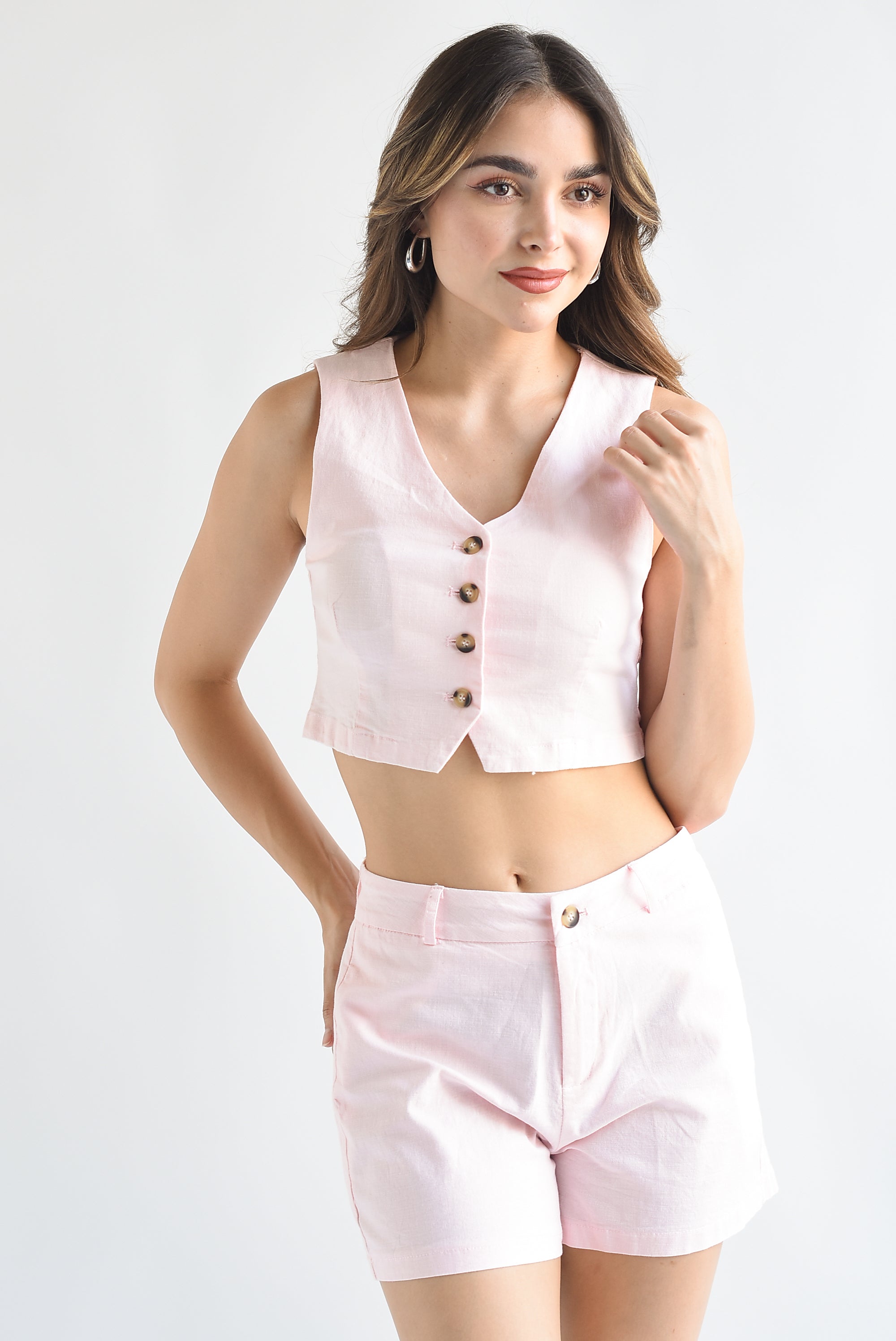 Set Short y Chaleco lino Rosa Baby