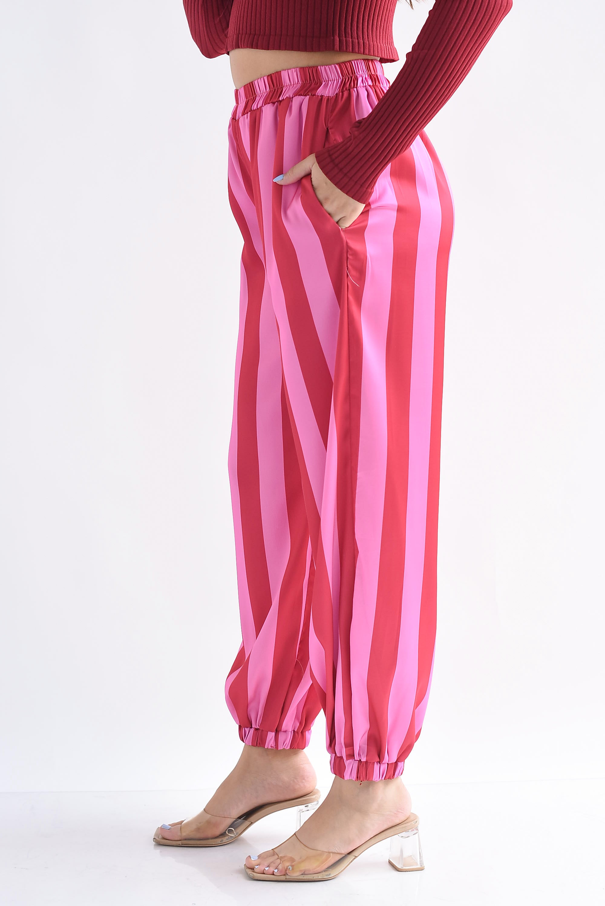 Pantalón globo rayas bitono