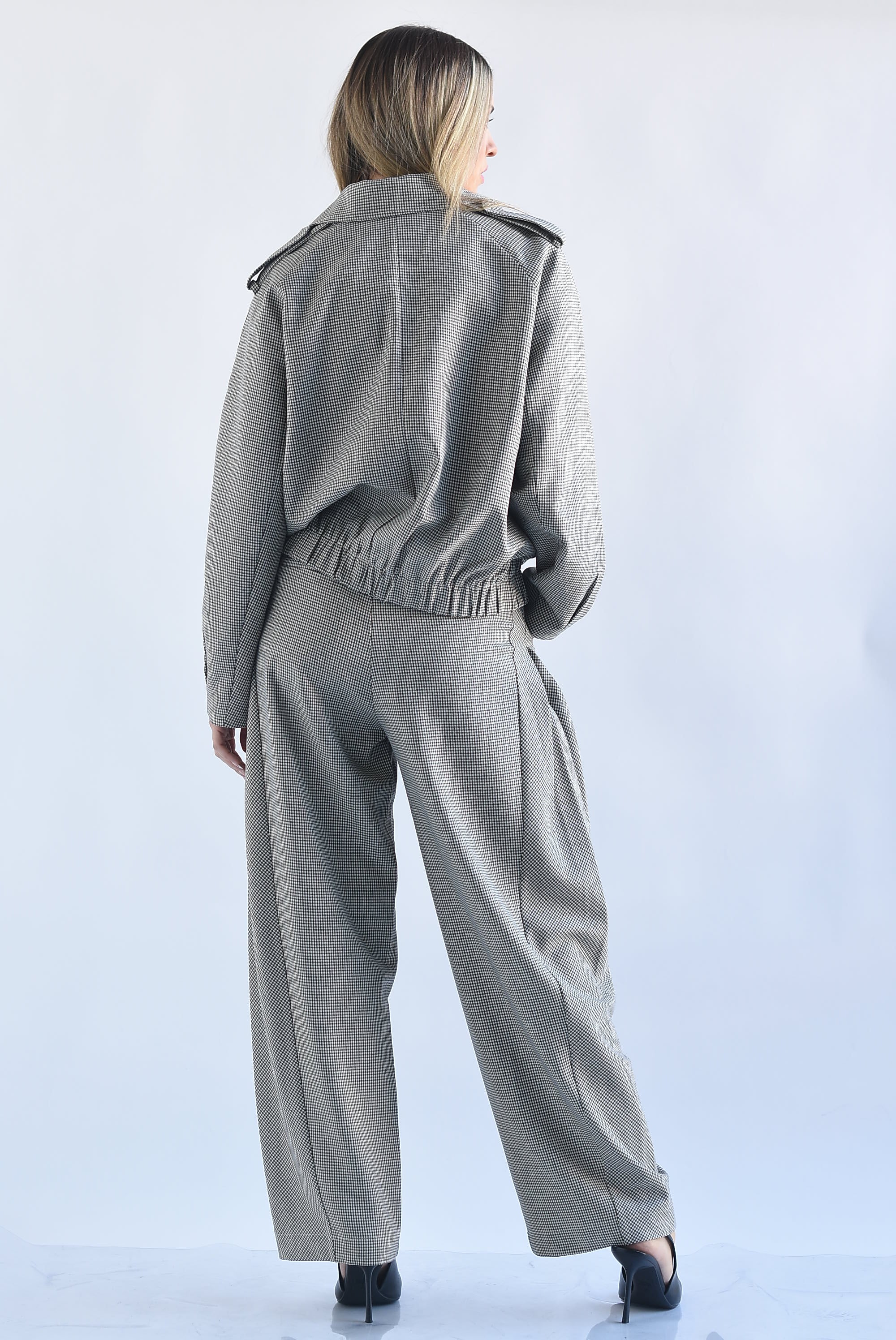 Pantalón barrel cuadros houndstooth