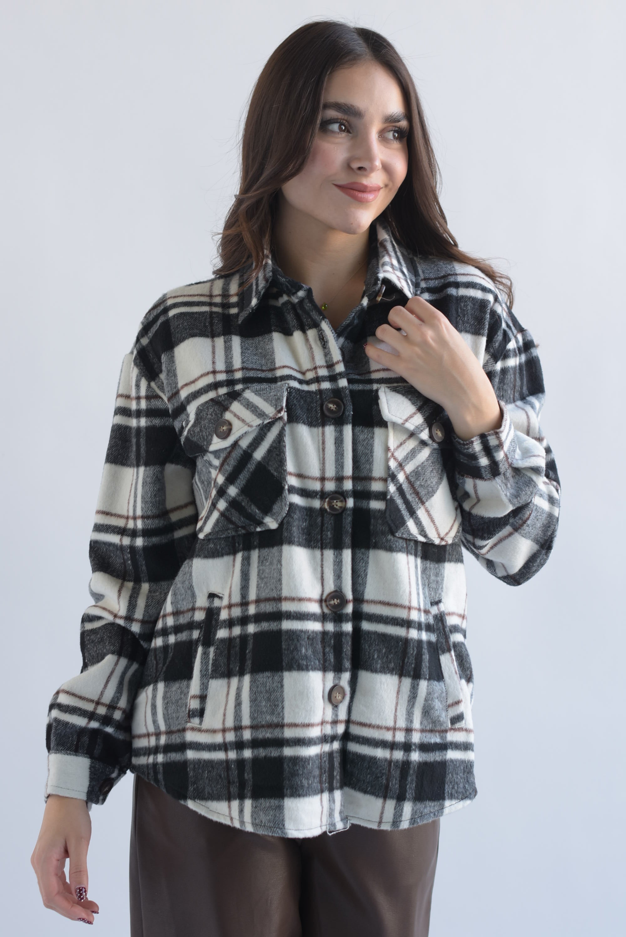 Shacket cargo cuadros franela Negro