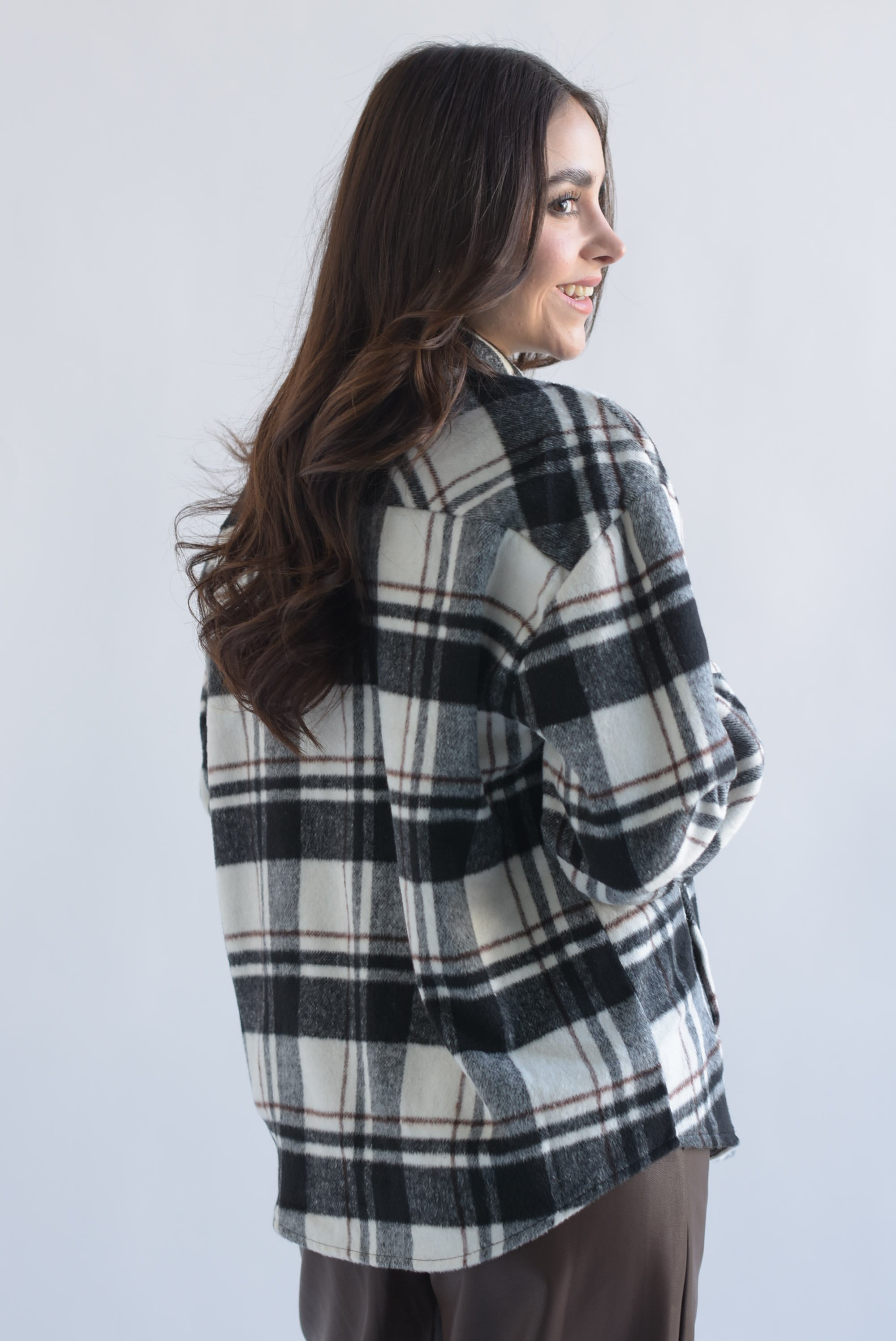 Shacket cargo cuadros franela Negro