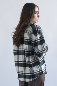 Fashion Styled Shacket cargo cuadros franela Negro