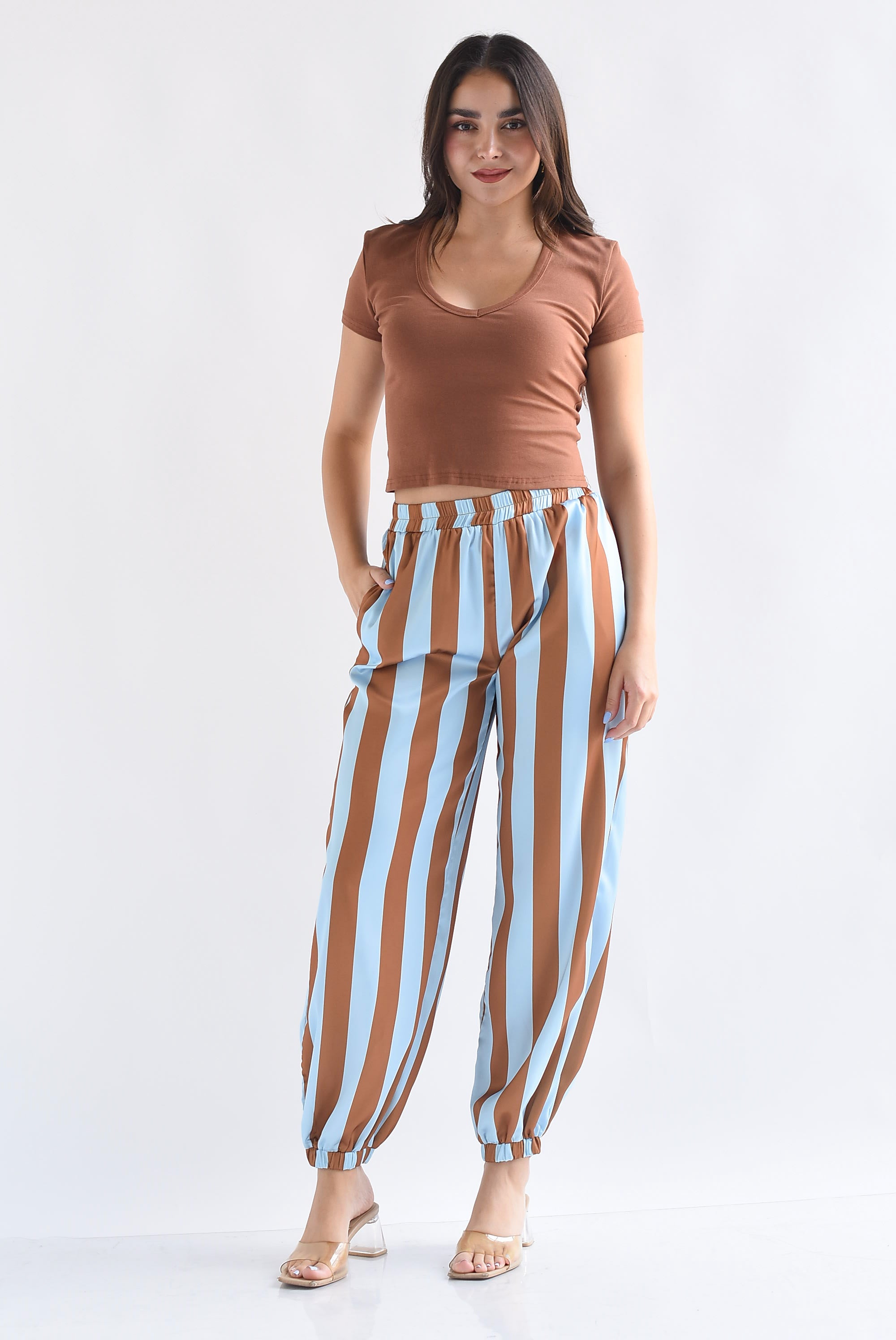 Pantalón globo rayas bitono