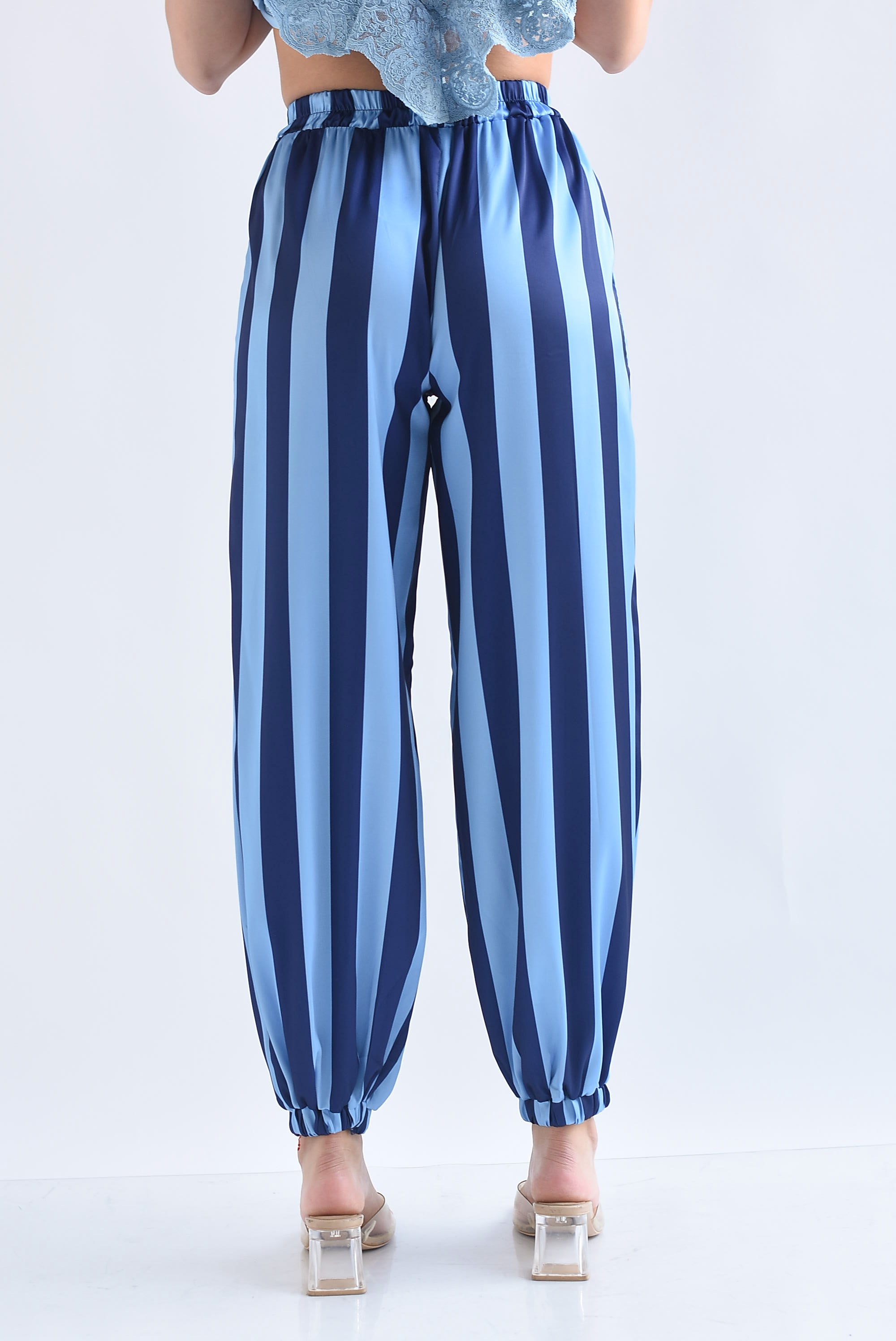 Pantalón globo rayas bitono