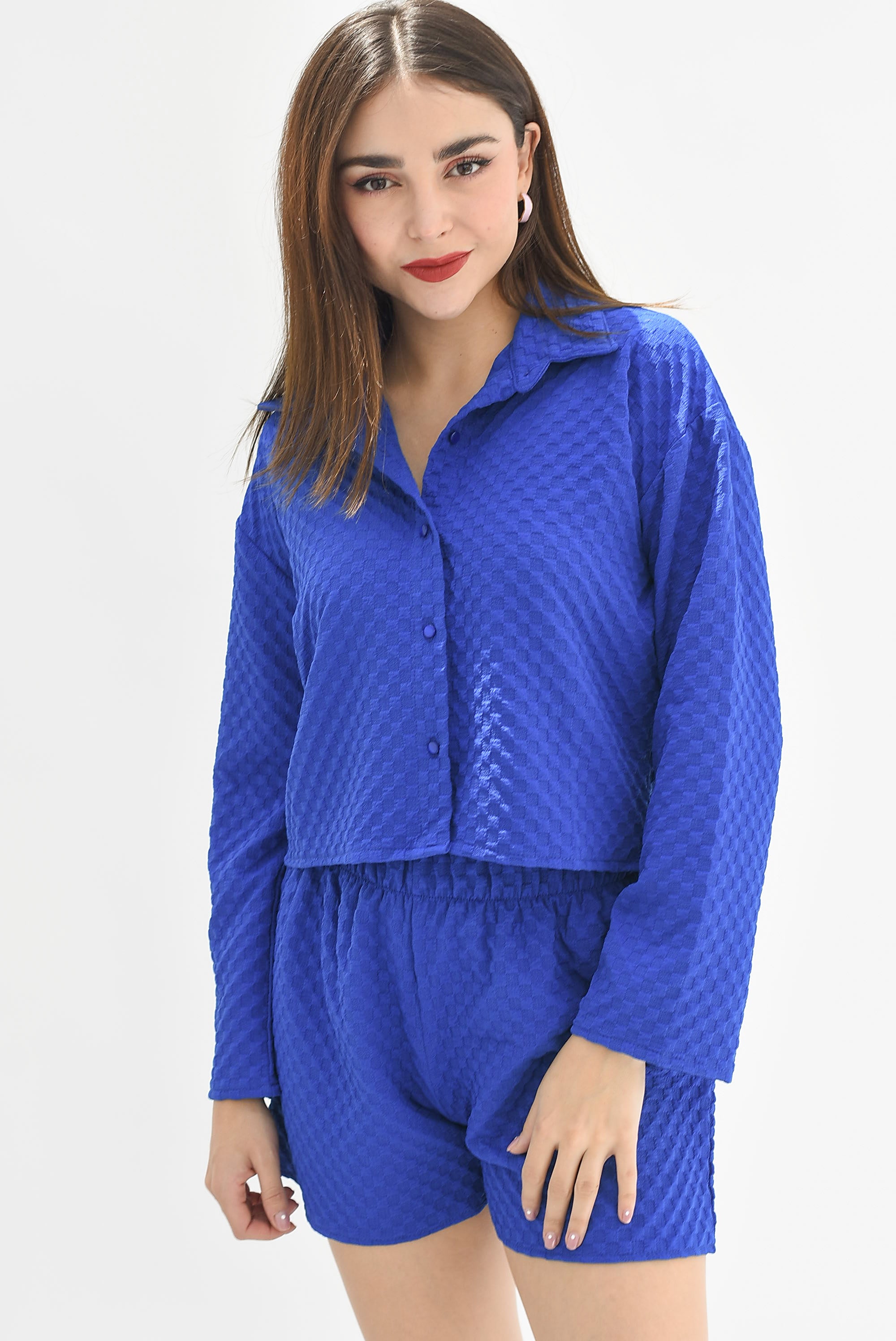 Set Short y Camisa texturizado Azul Rey