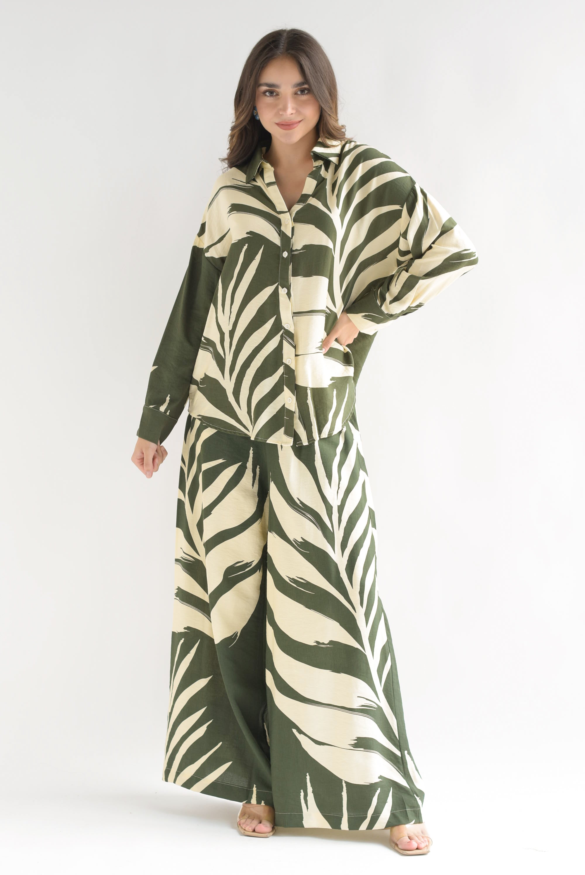 Set Pantalón y Camisa tropical Verde Olivo