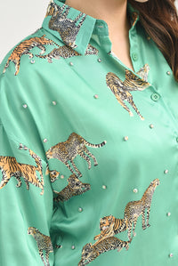 Fashion Styled Vestido camisero Tigres y Leopardos Verde