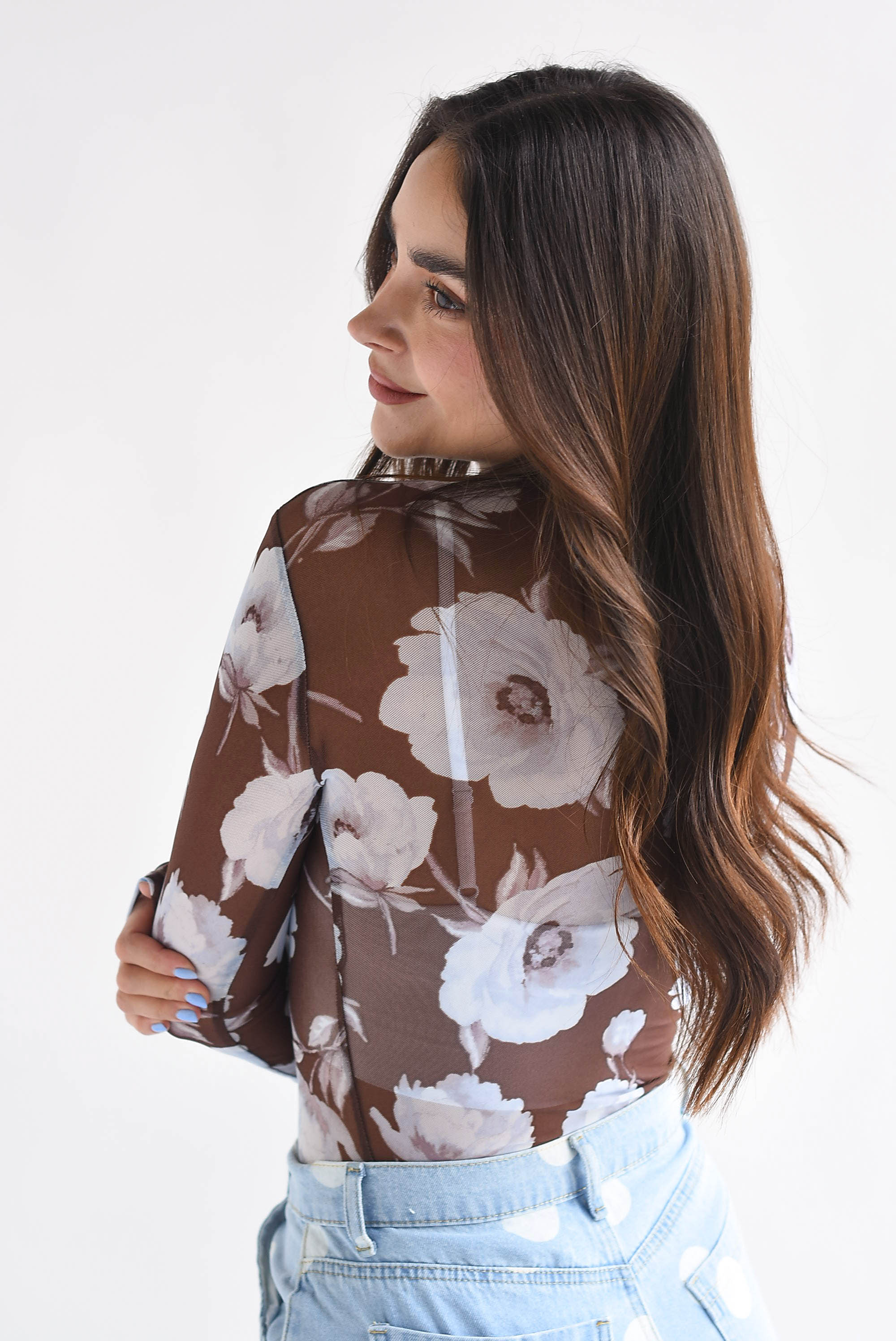 Blusa mesh flores bitono