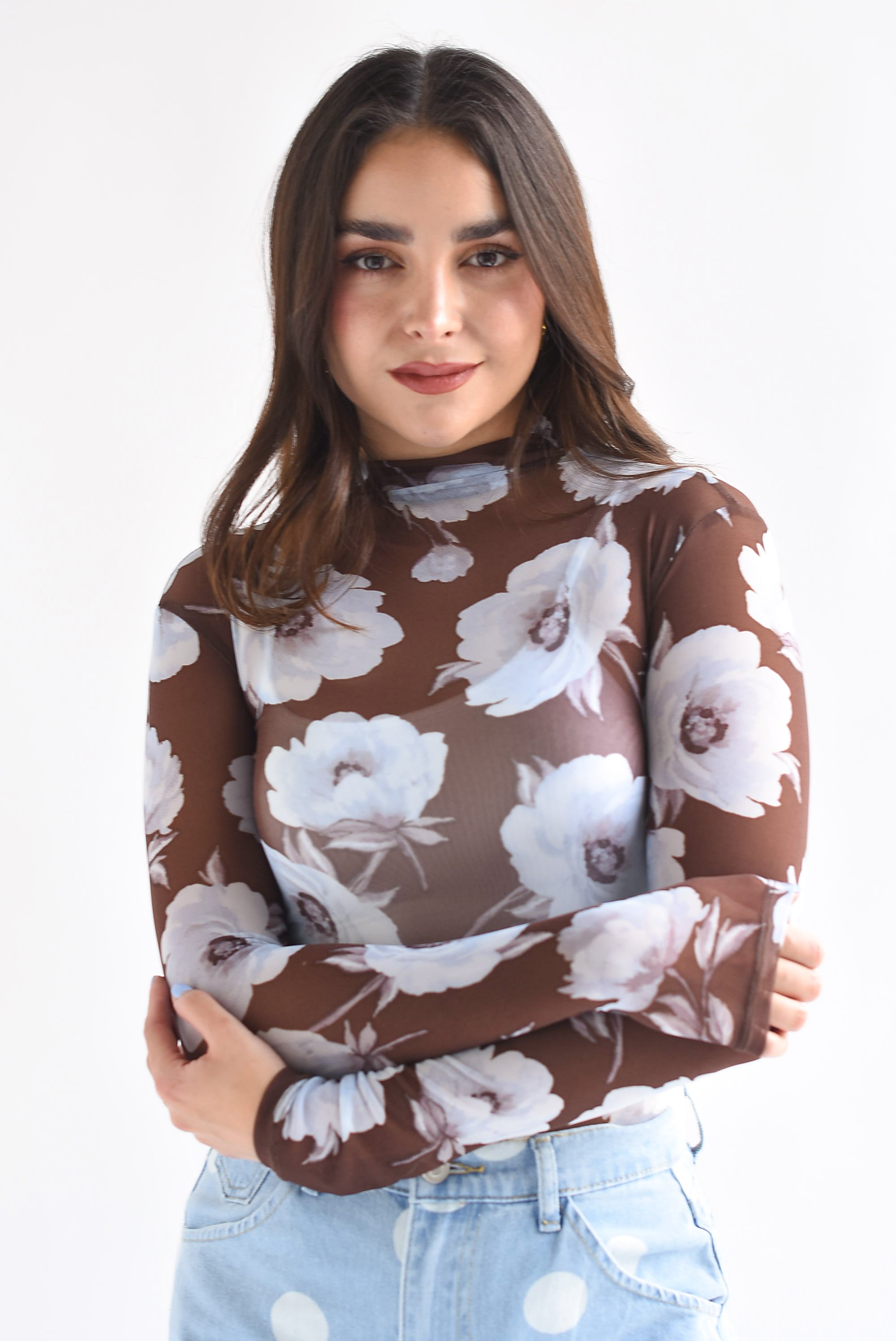 Blusa mesh flores bitono