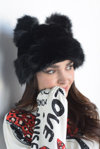 Fashion Styled Gorro faux fur Mickey Negro