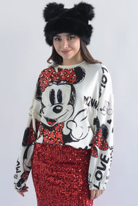Fashion Styled Sudadera Minnie lentejuela Roja