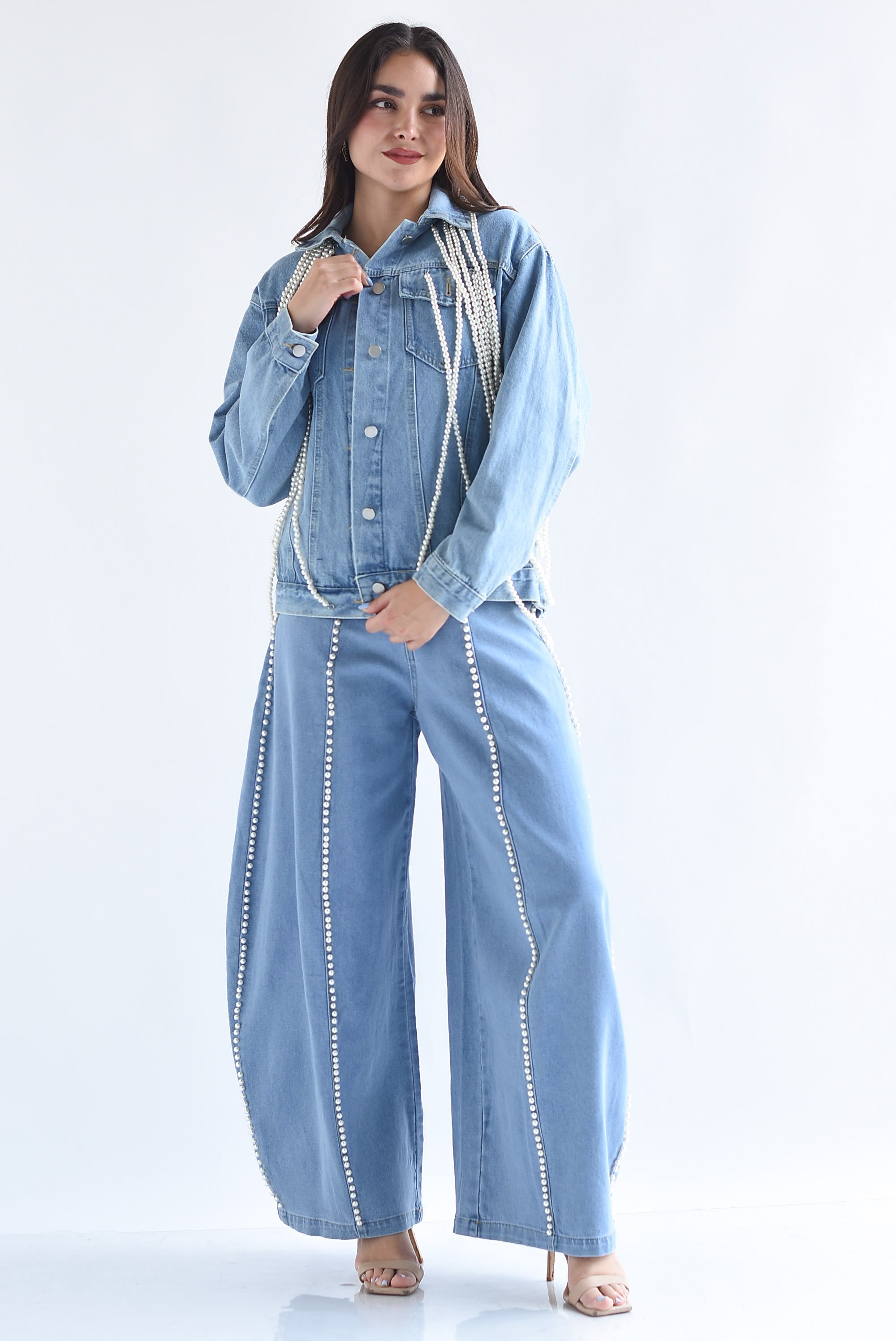 Jeans barrel perlas