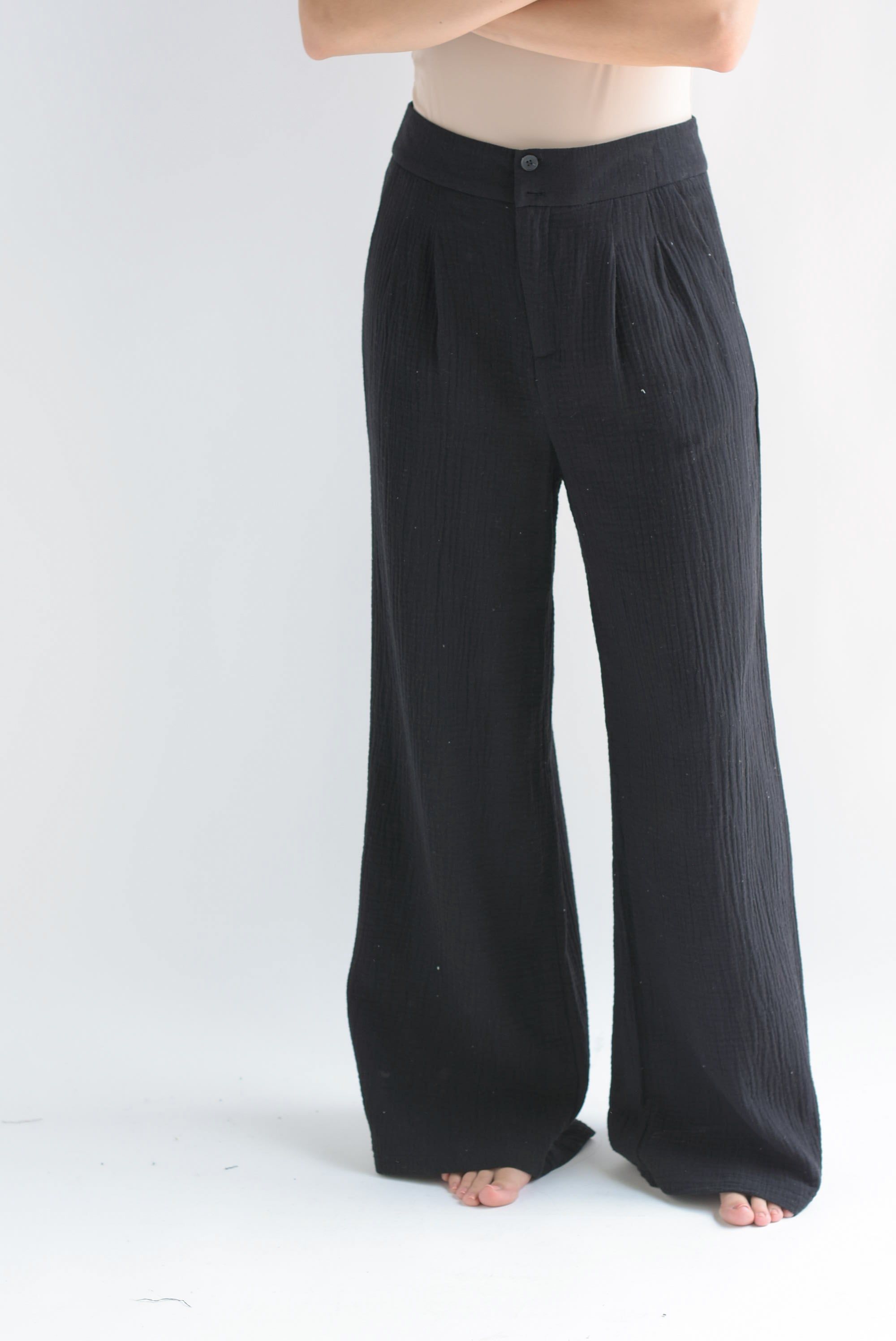Pantalón wide tipo lino Negro