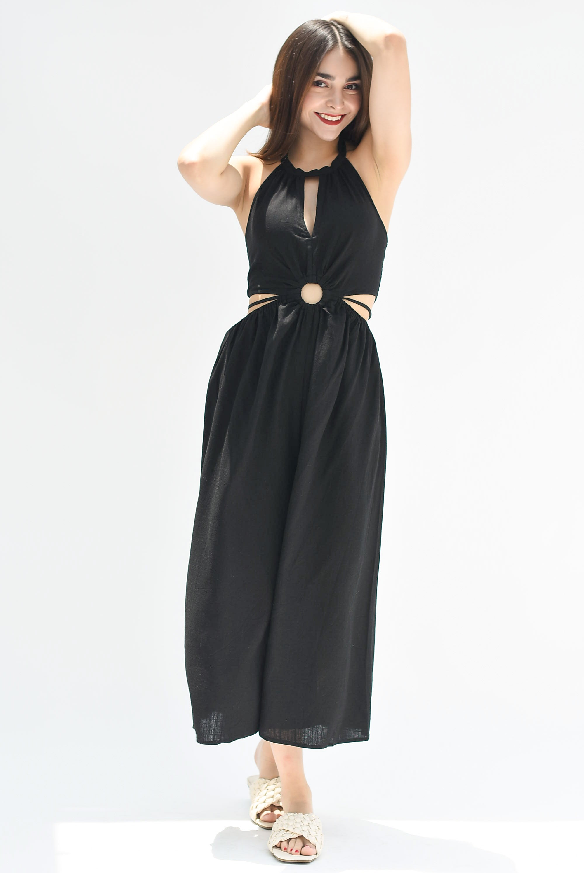 Jumpsuit lino cut-out Negro