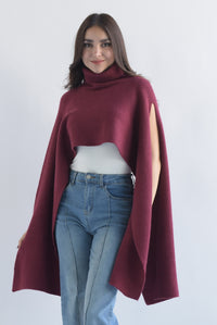 Fashion Styled Poncho largo asimétrico Vino