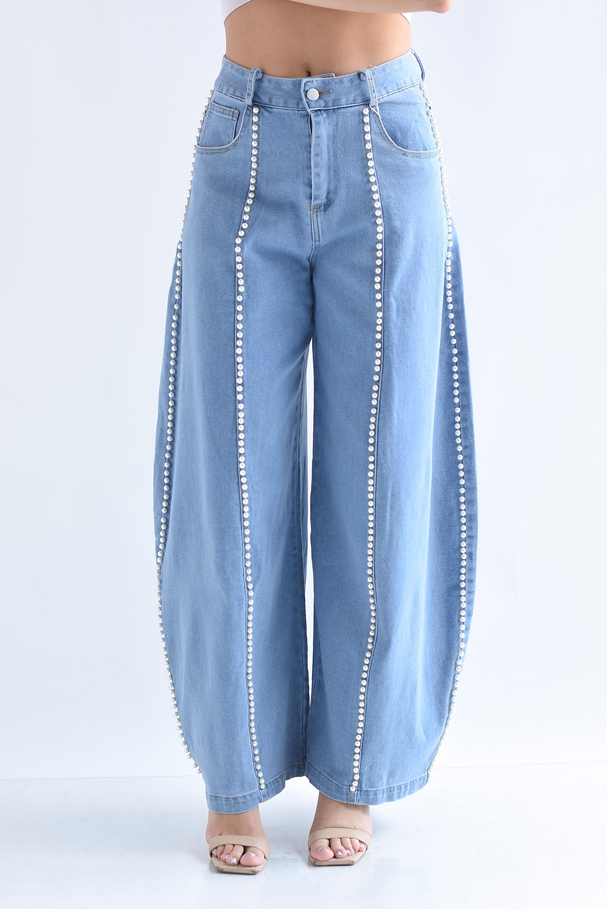 Jeans barrel perlas