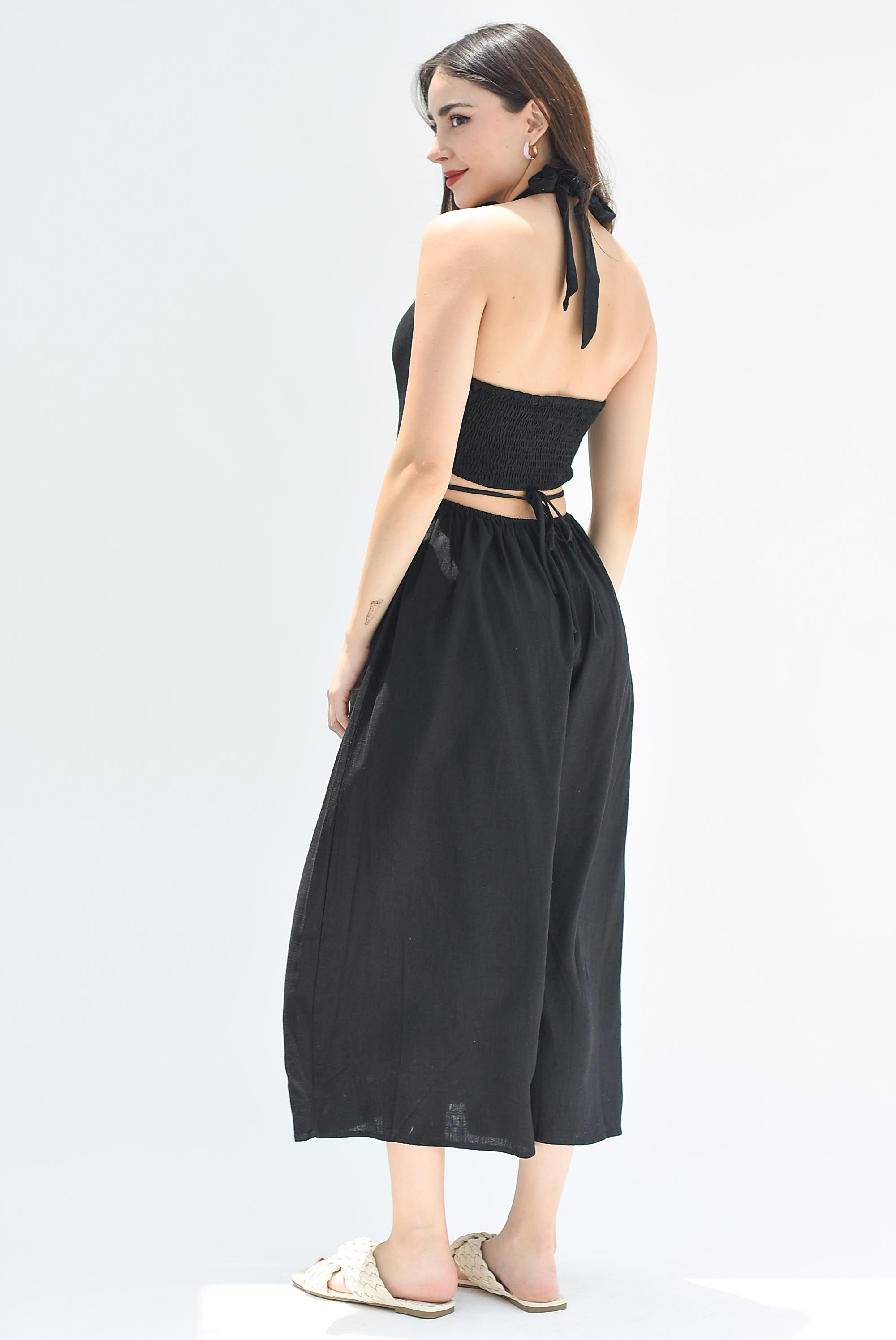 Jumpsuit lino cut-out Negro