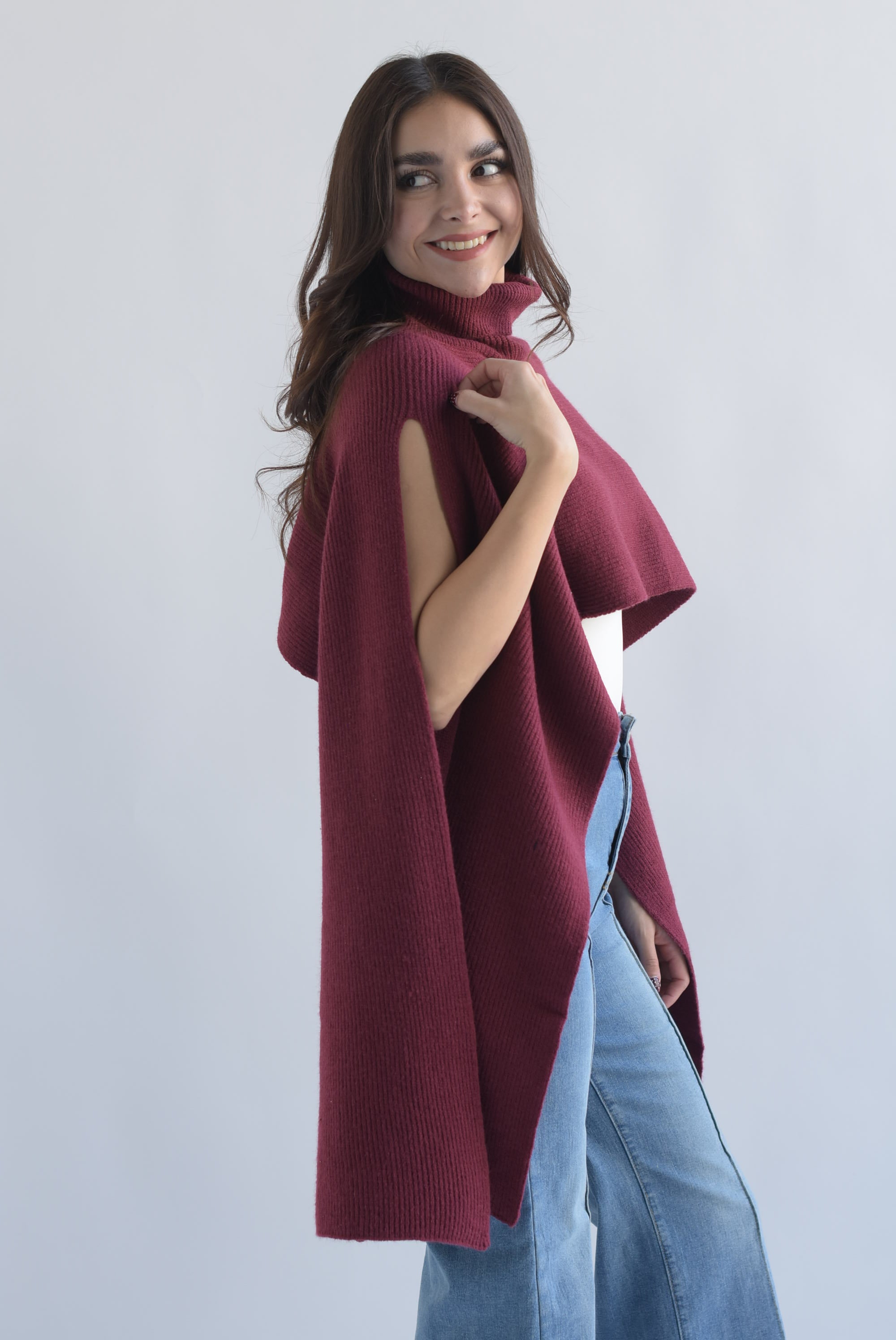 Poncho largo asimétrico Vino