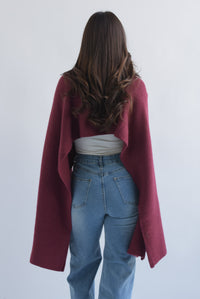 Fashion Styled Poncho largo asimétrico Vino