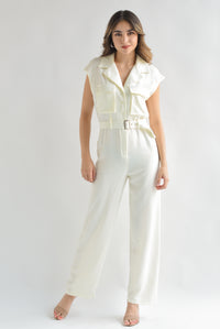 Fashion Styled Jumpsuit cargo solapa Ivory